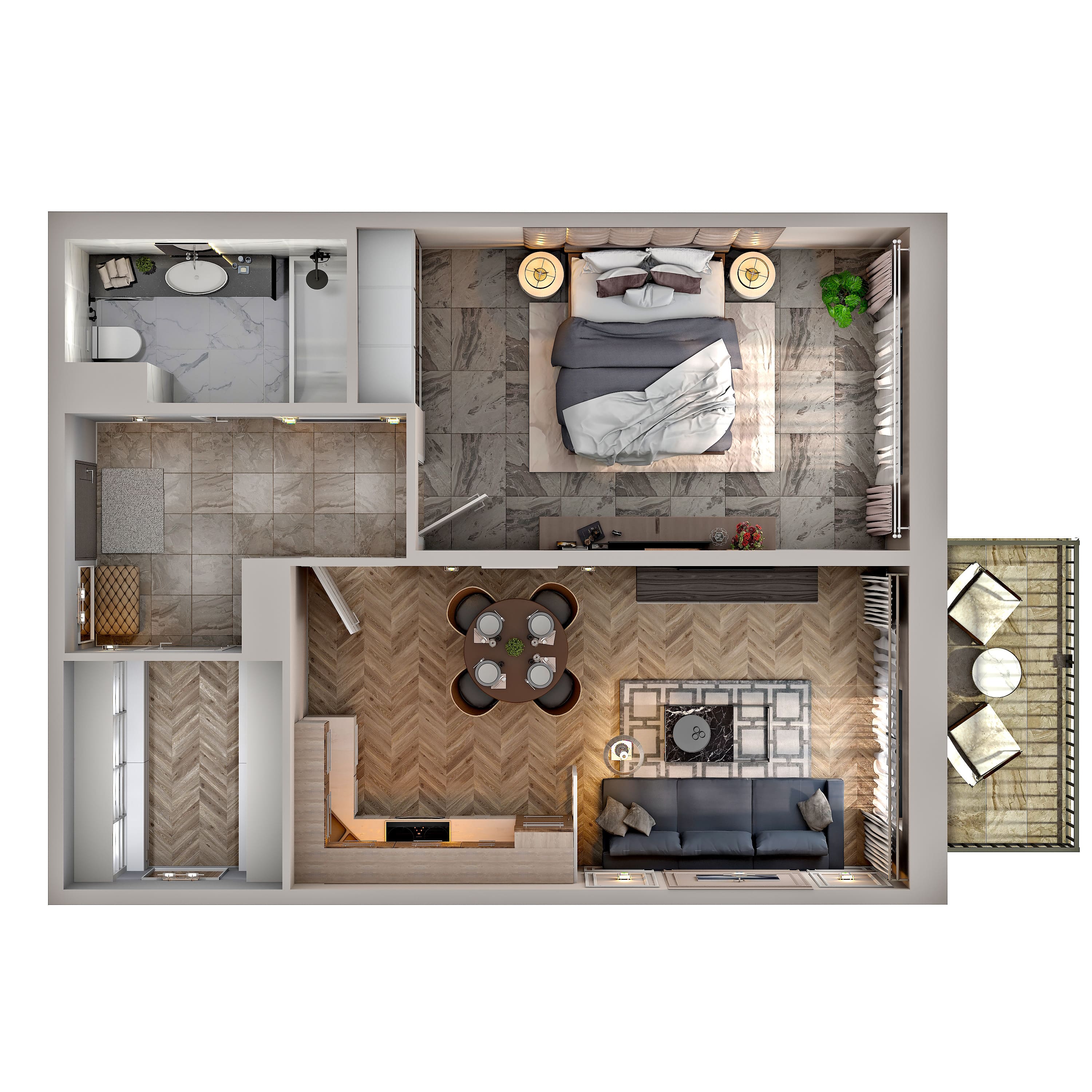1 комн. квартира, 58.5 м², 4 этаж 
