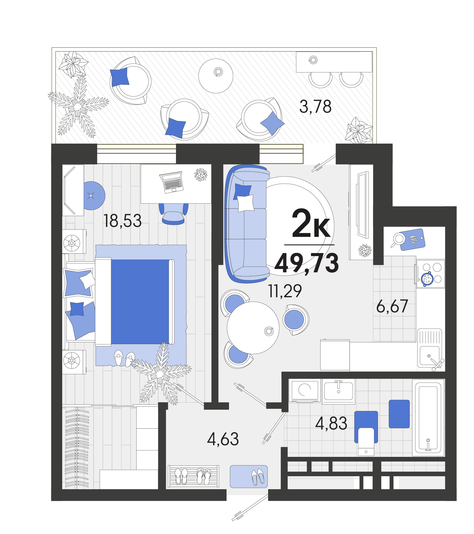 1 комн. квартира, 50.5 м², 1 этаж 