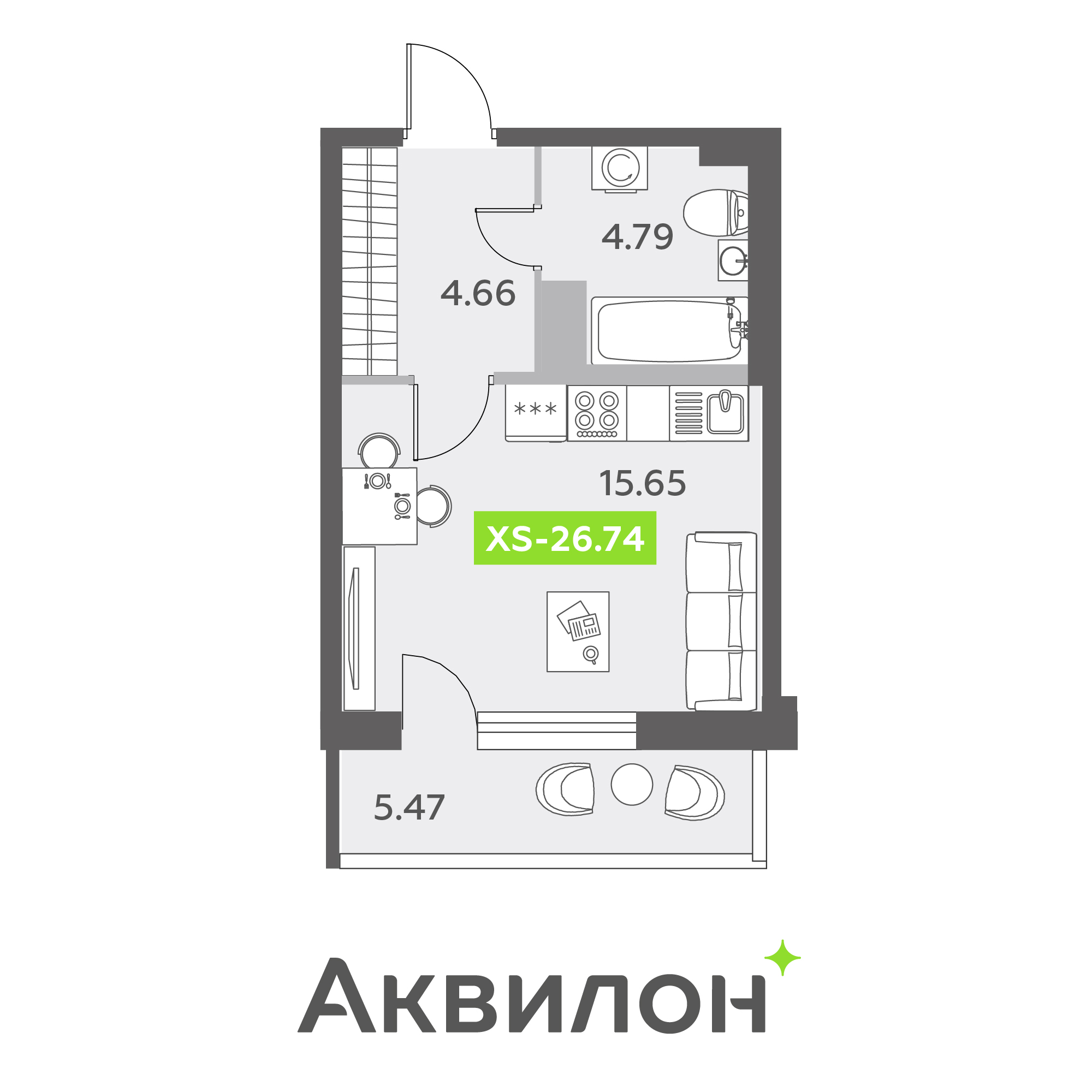 студия, 26.7 м², 4 этаж 