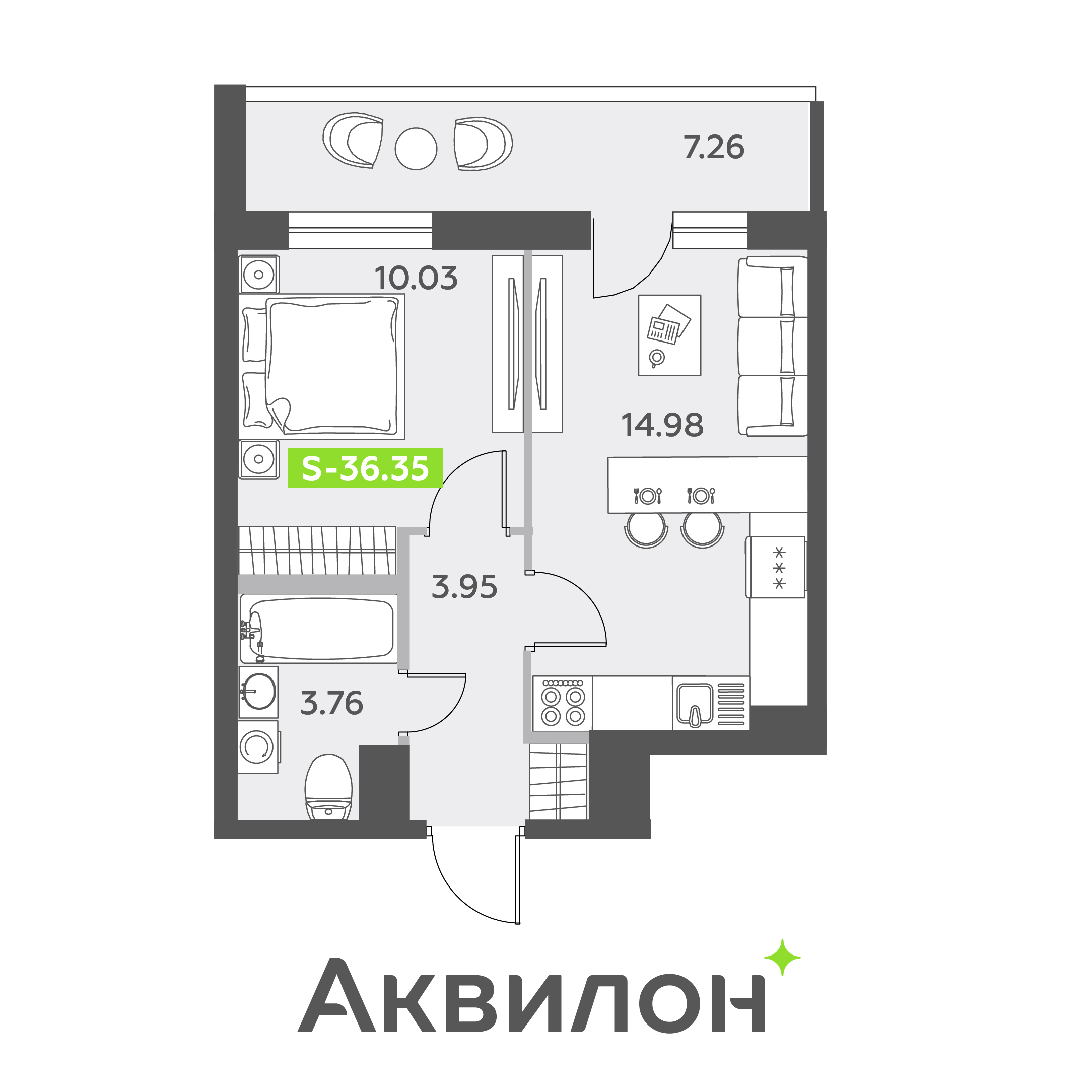 2 комн. квартира, 36.4 м², 7 этаж 