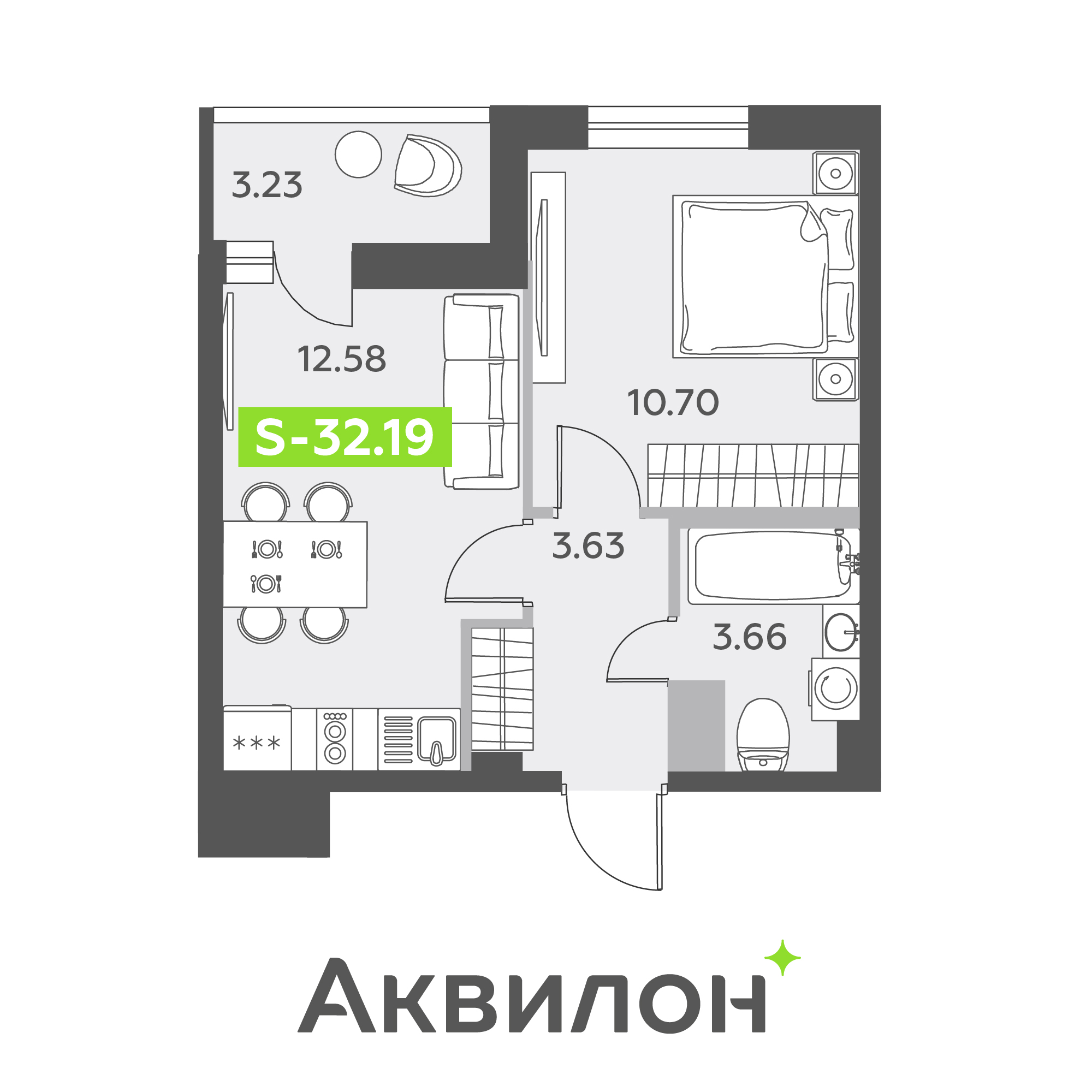 2 комн. квартира, 32.2 м², 11 этаж 