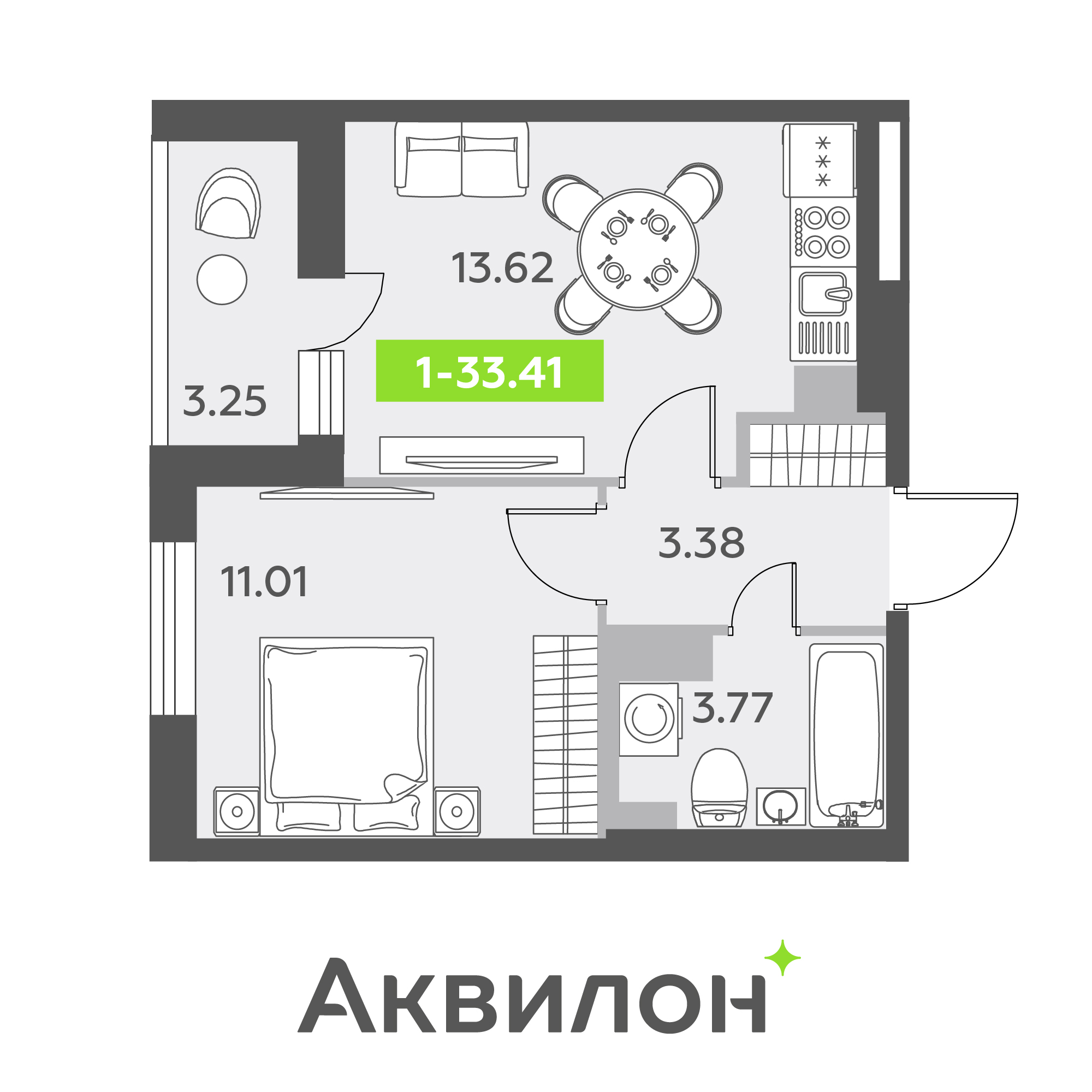 1 комн. квартира, 33.4 м², 11 этаж 