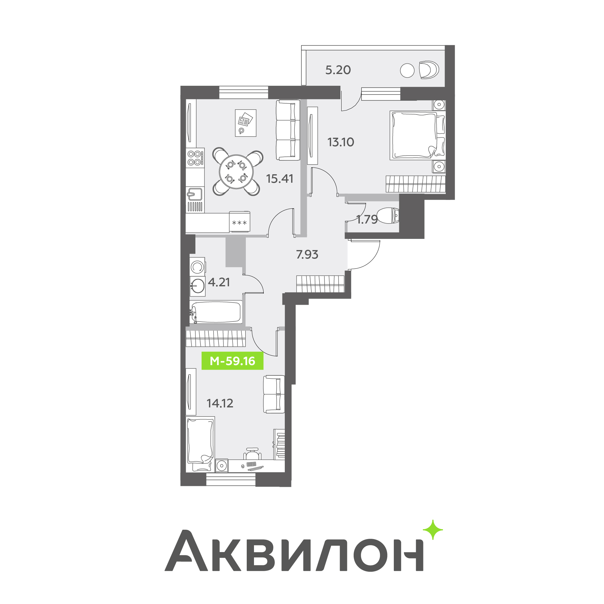 3 комн. квартира, 59.2 м², 9 этаж 