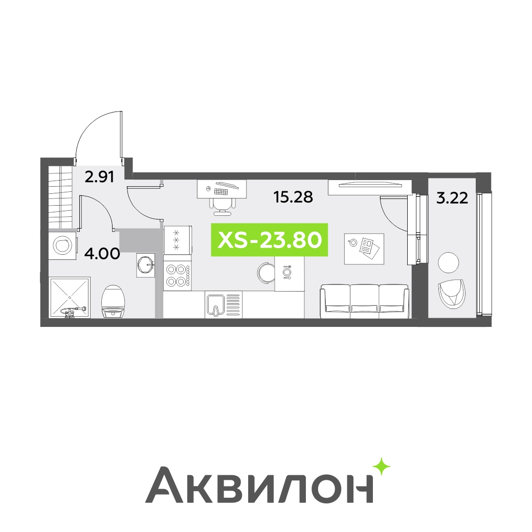 студия, 23.8 м², 7 этаж 