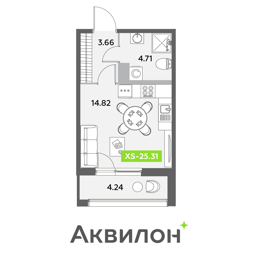 студия, 25.3 м², 6 этаж 