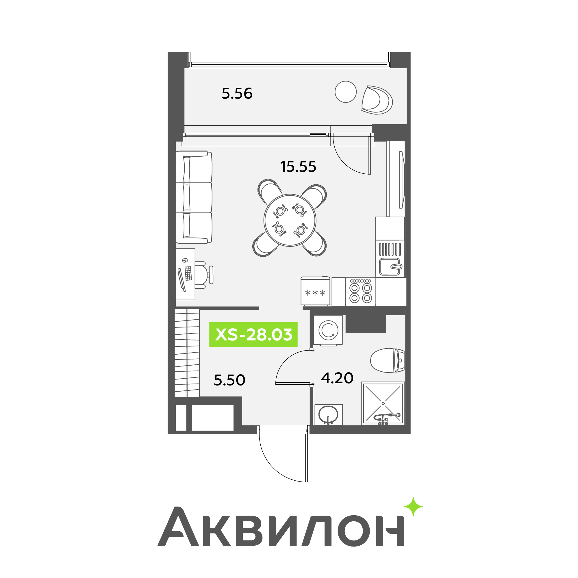 студия, 28 м², 5 этаж 