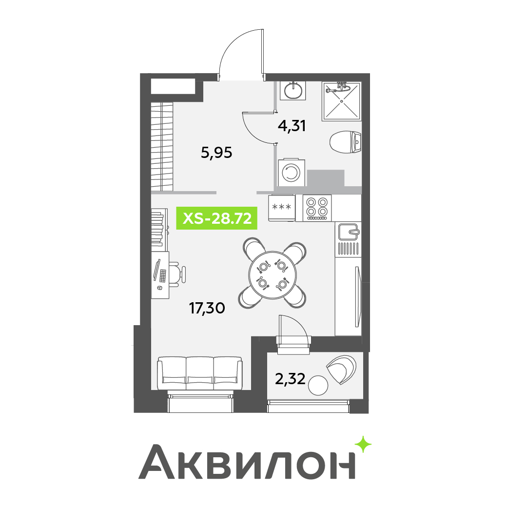 студия, 28.7 м², 3 этаж 
