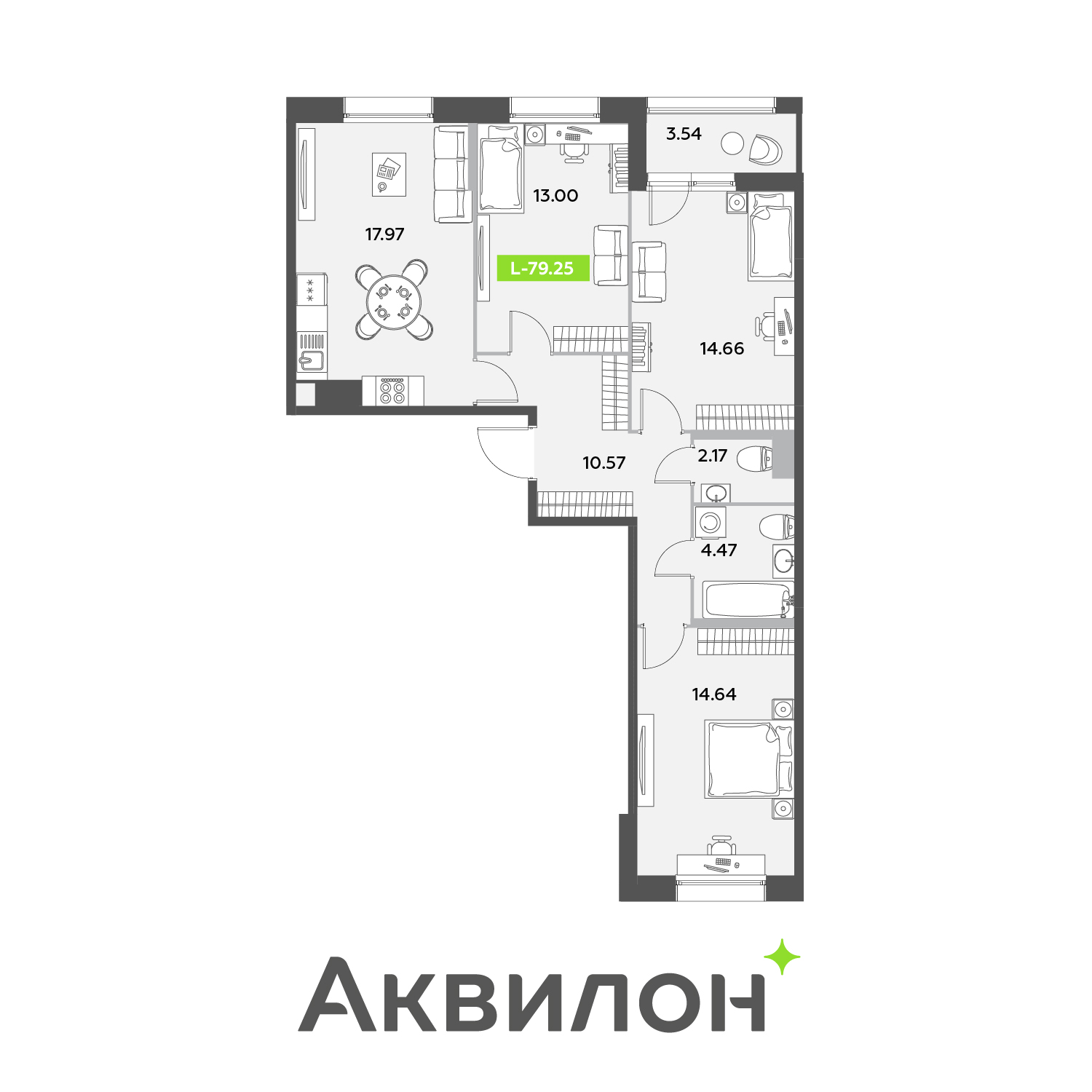 4 комн. квартира, 79.2 м², 7 этаж 
