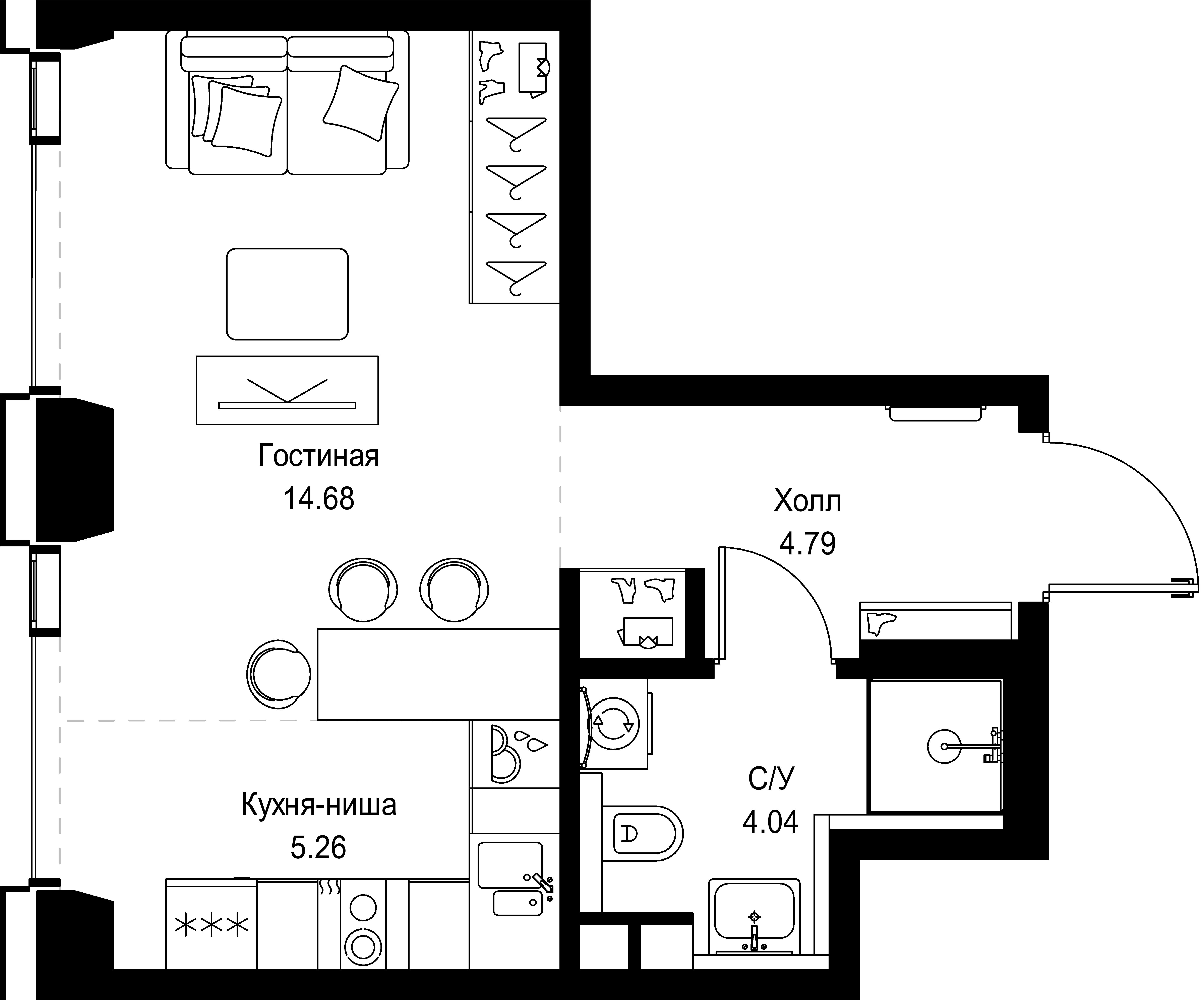 студия, 28.8 м², 18 этаж 