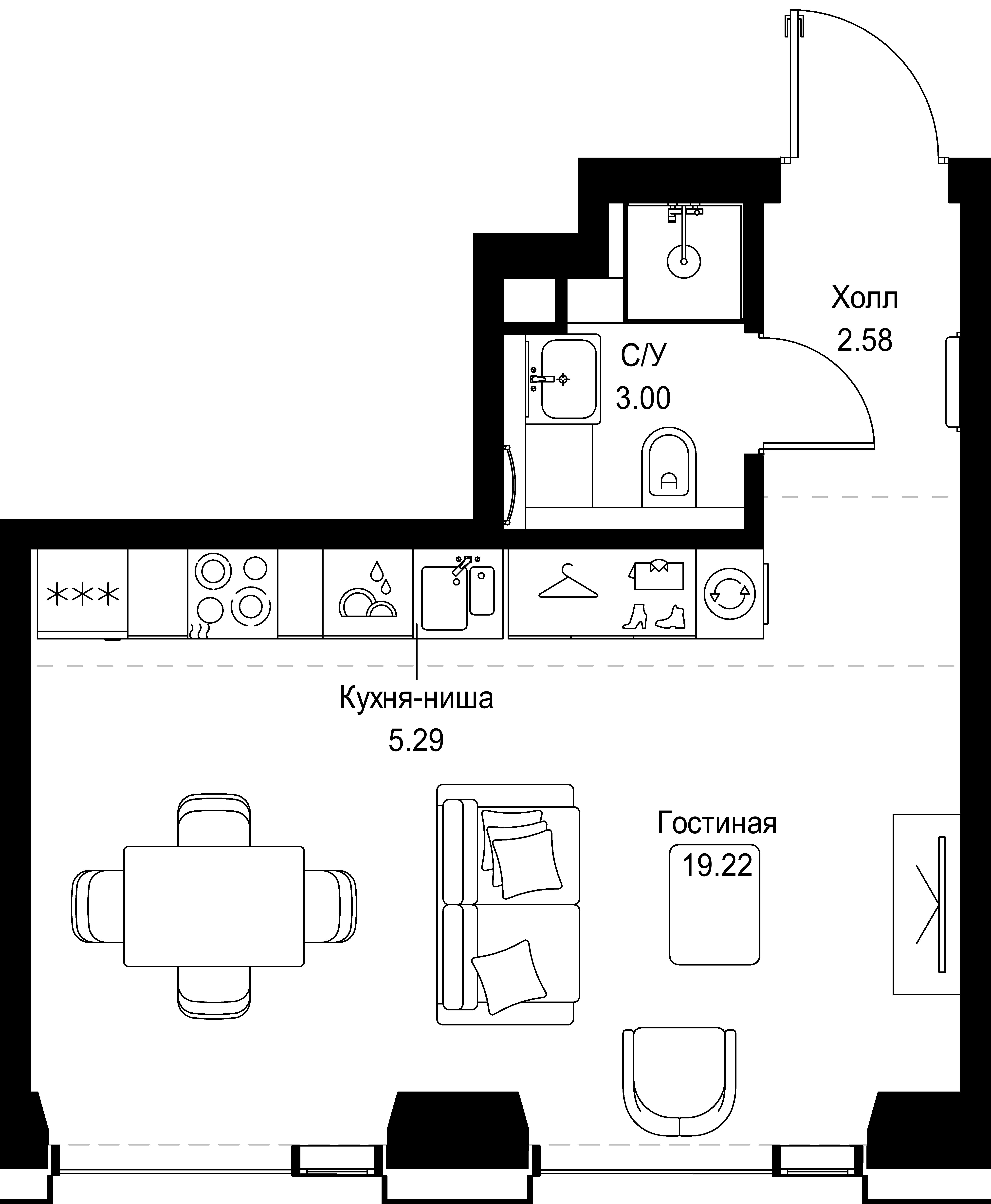 студия, 30.1 м², 15 этаж 