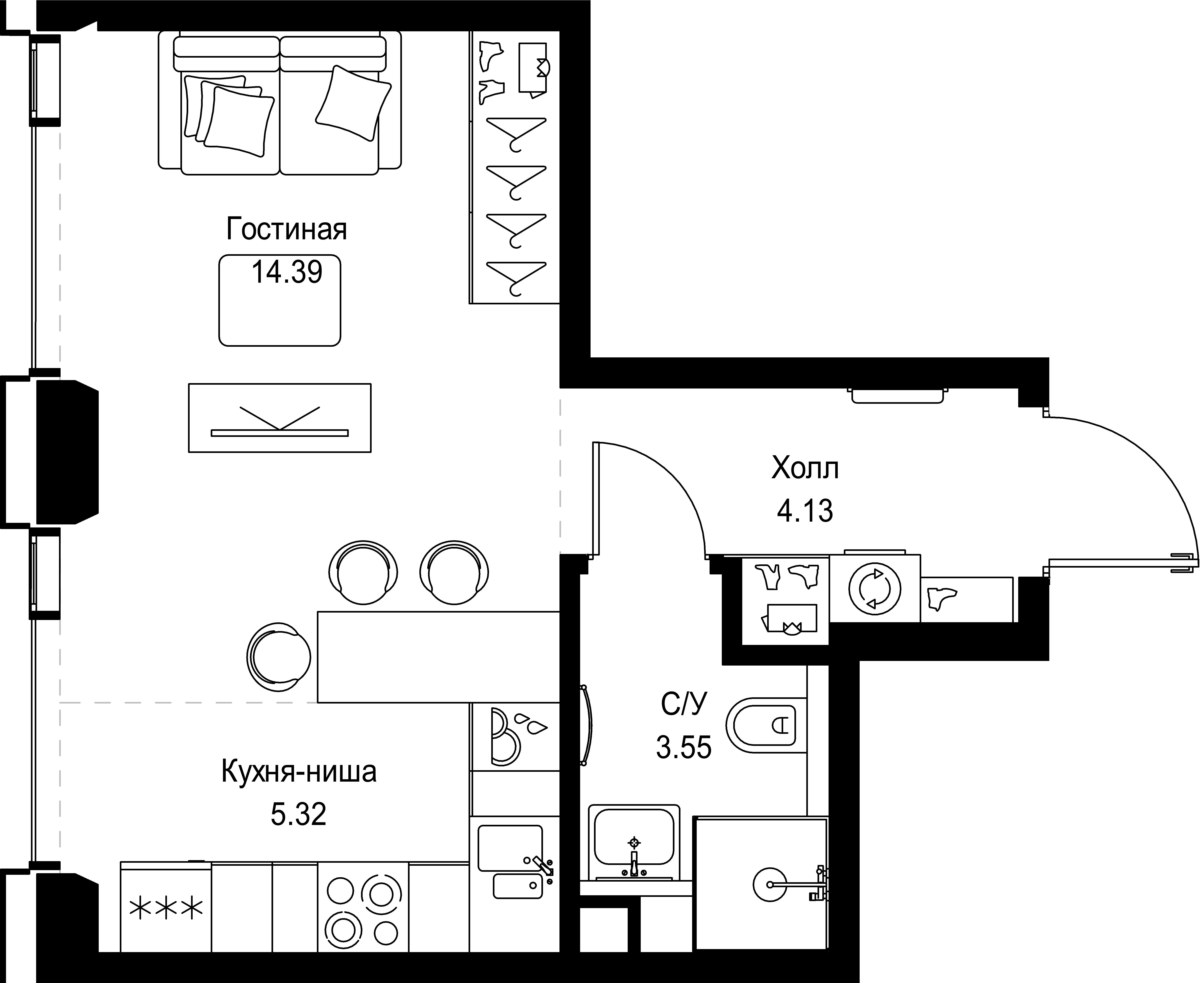 студия, 27.4 м², 30 этаж 