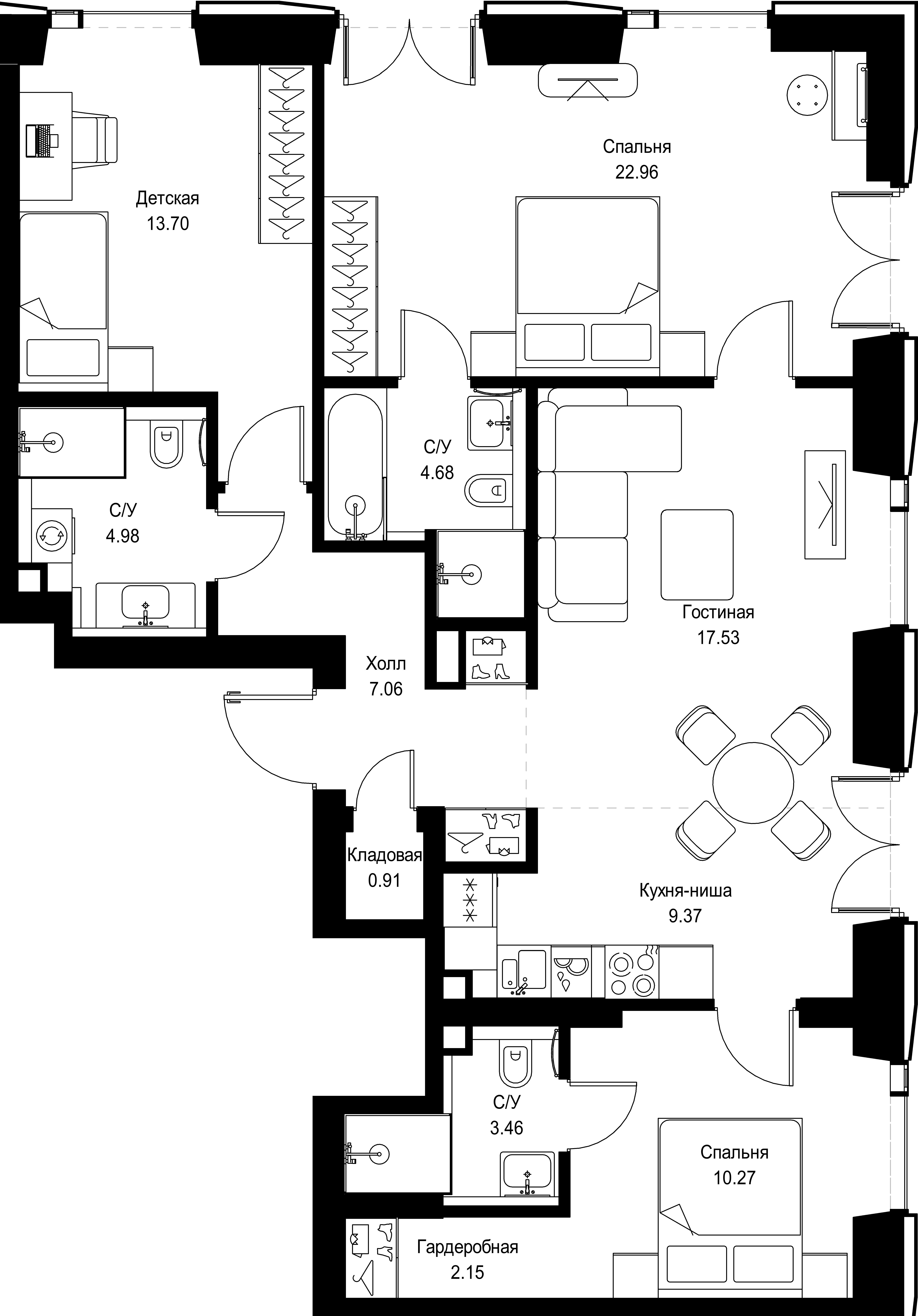 3 комн. квартира, 97.1 м², 2 этаж 