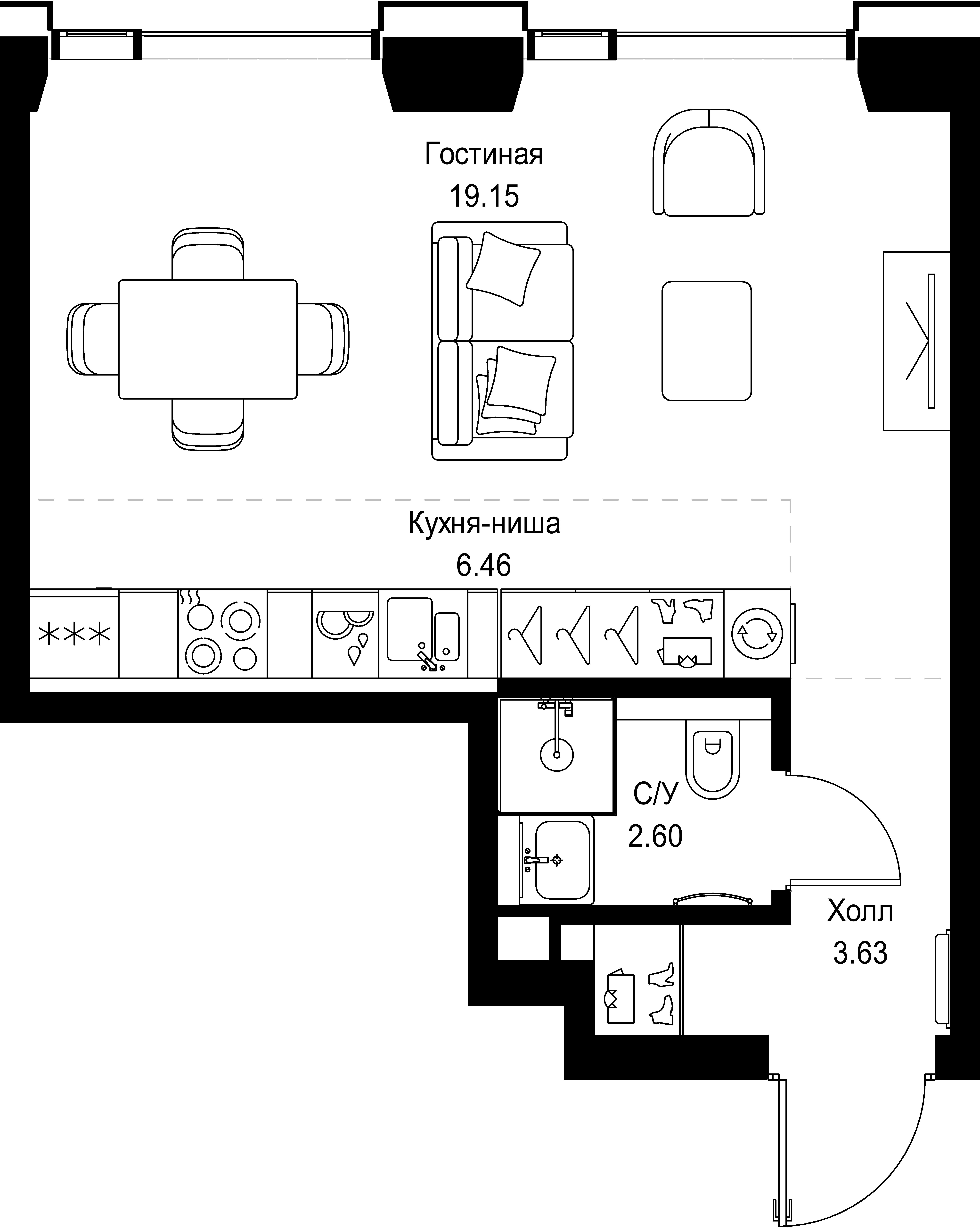 студия, 31.8 м², 15 этаж 