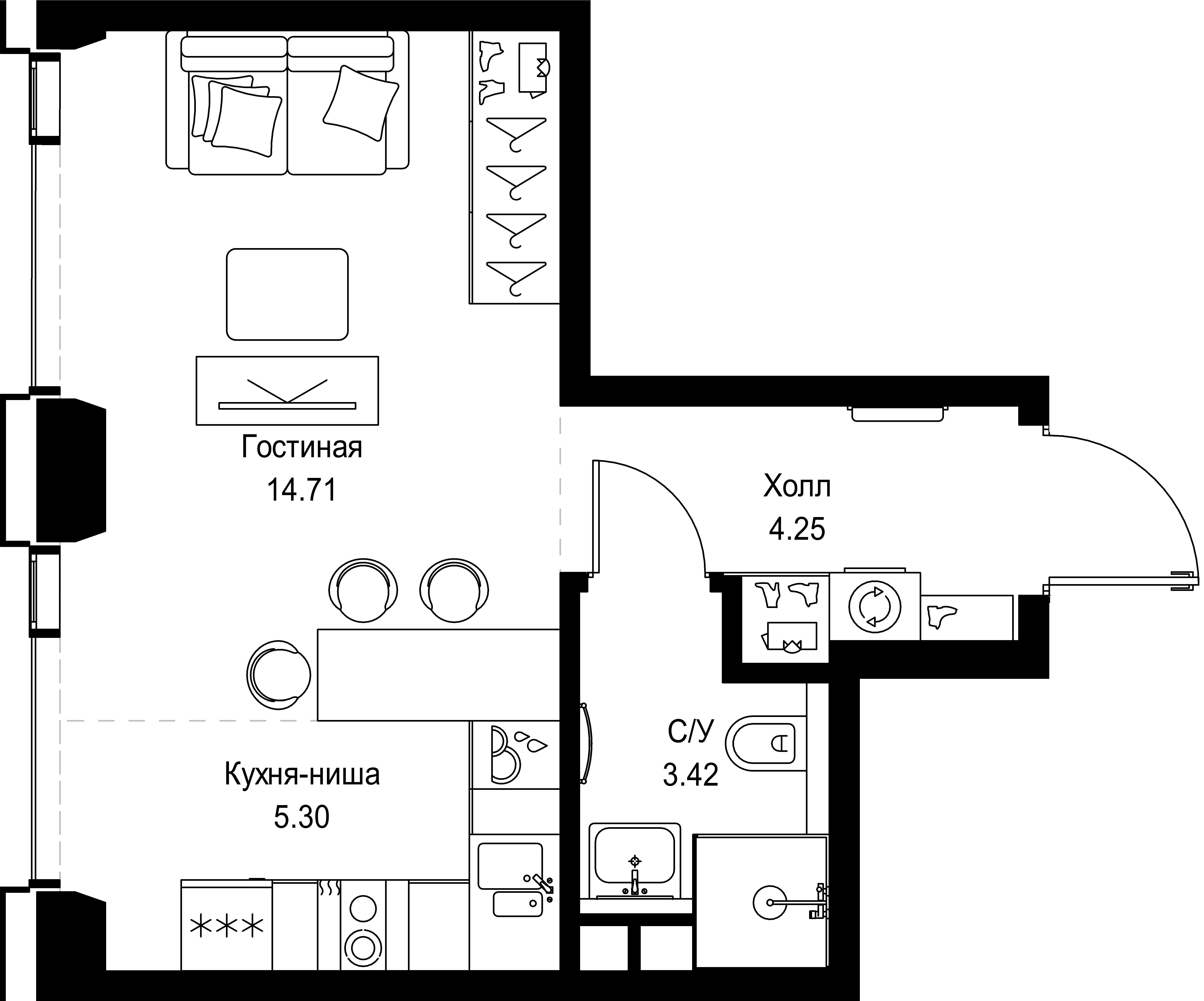 студия, 27.7 м², 24 этаж 