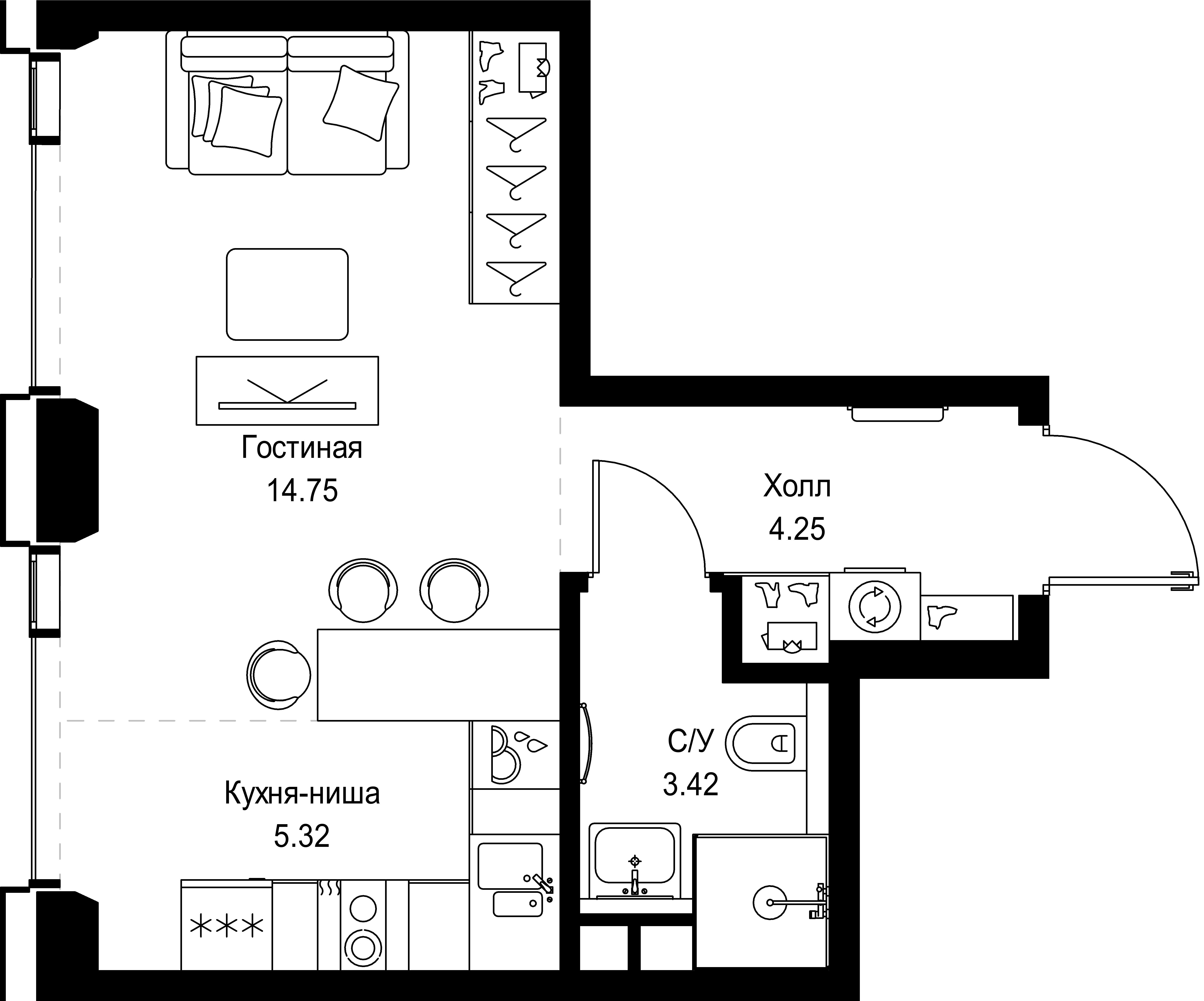 студия, 27.8 м², 34 этаж 