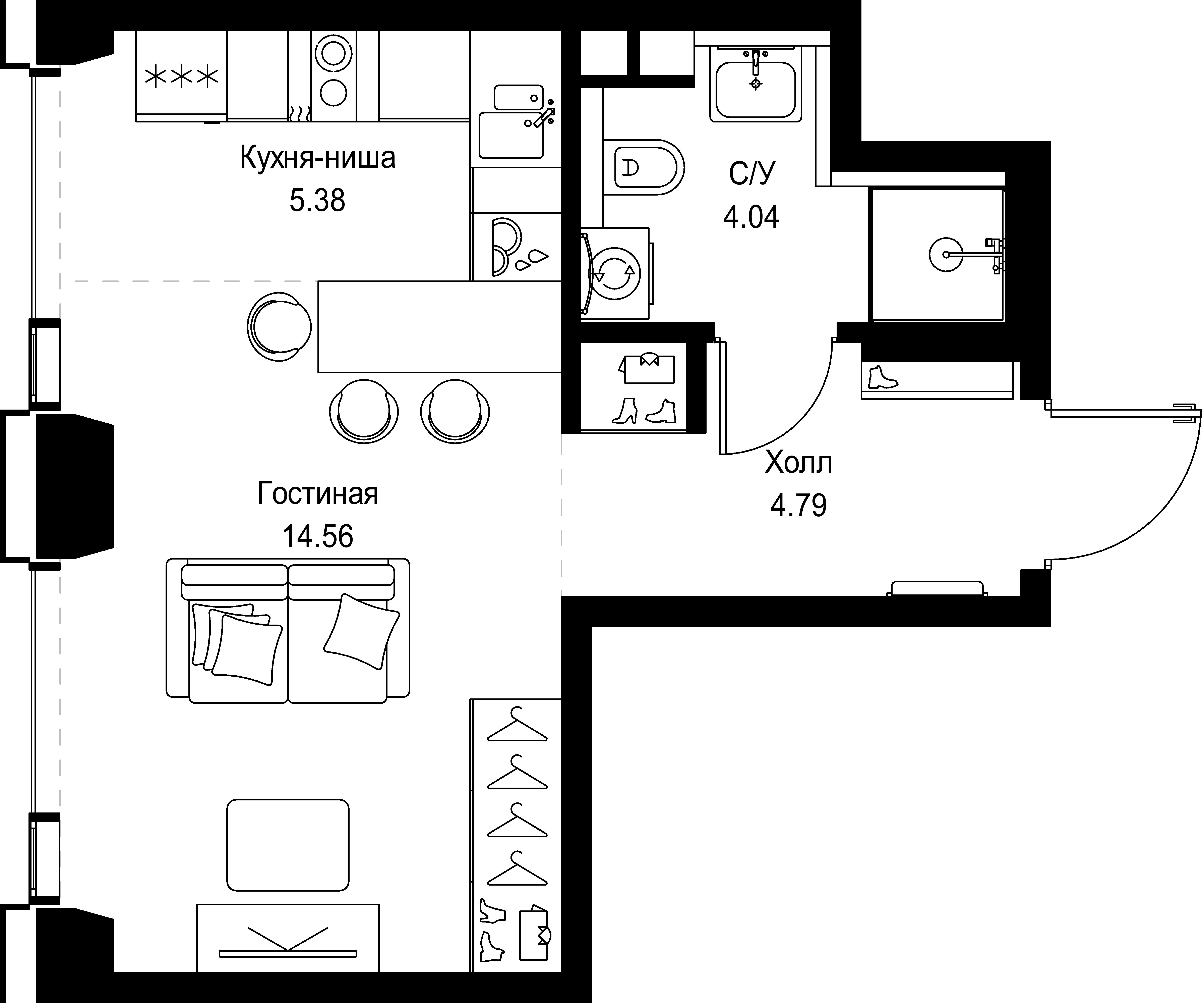 студия, 28.8 м², 15 этаж 