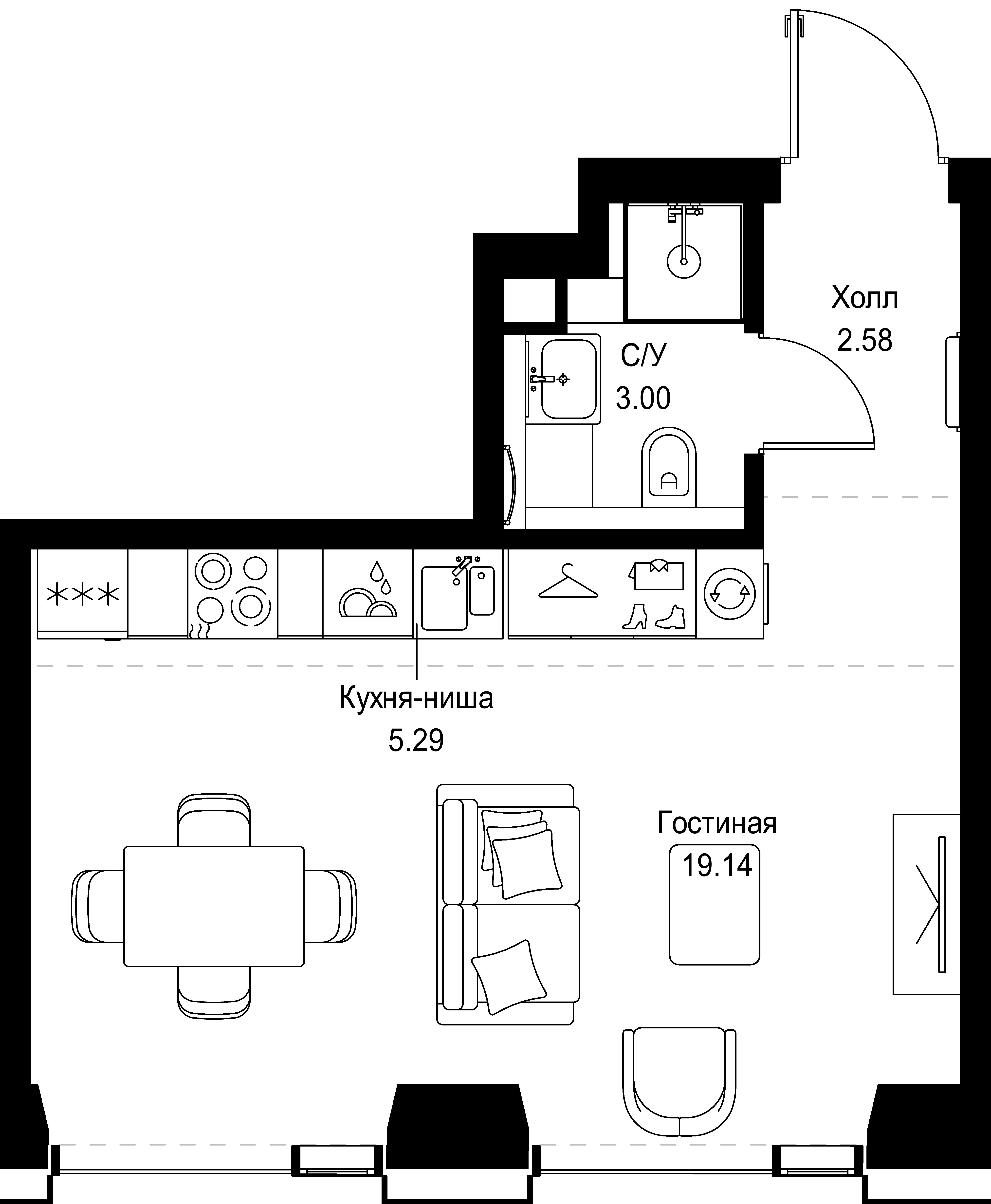 студия, 30 м², 13 этаж 