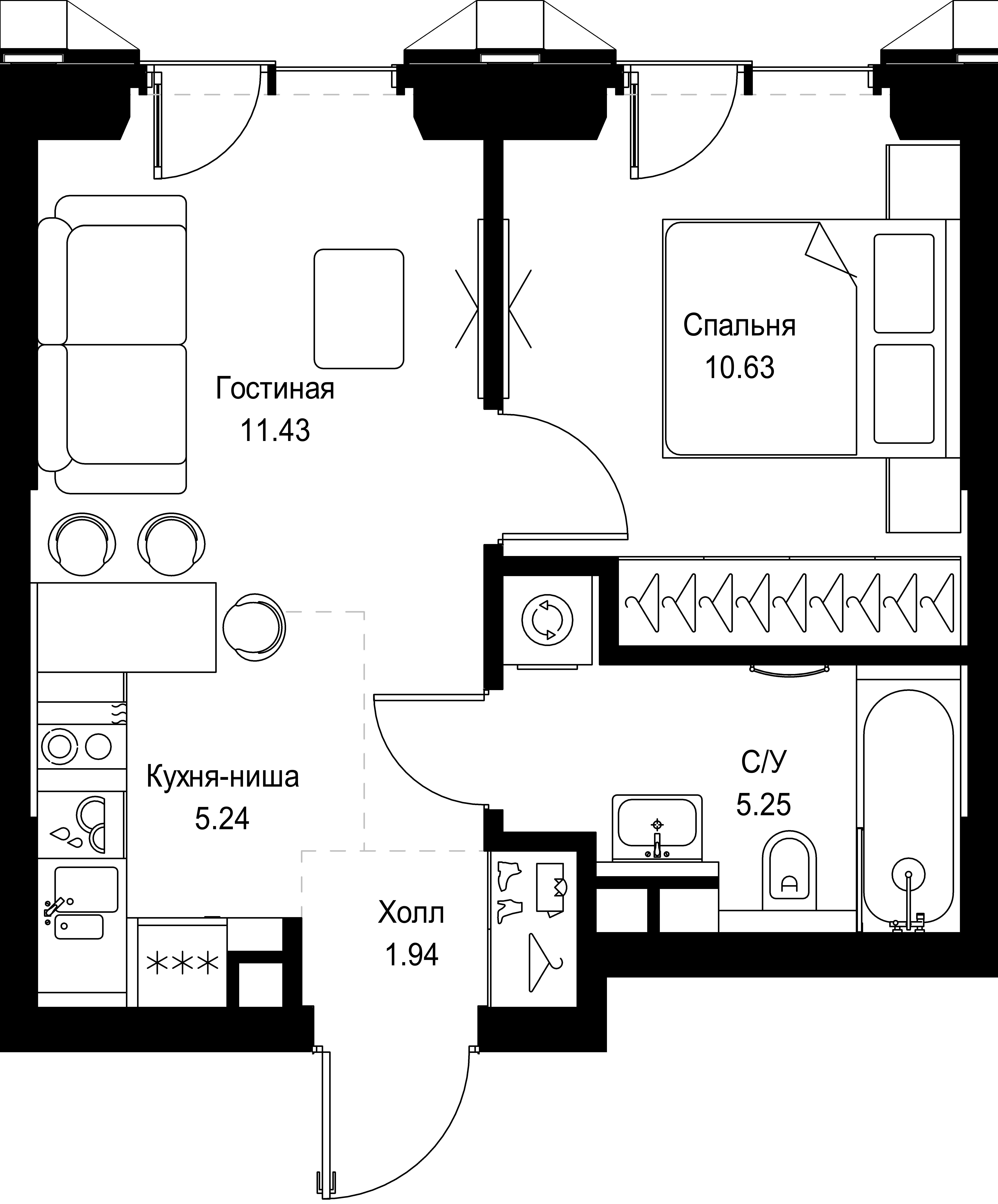 1 комн. квартира, 34.5 м², 13 этаж 