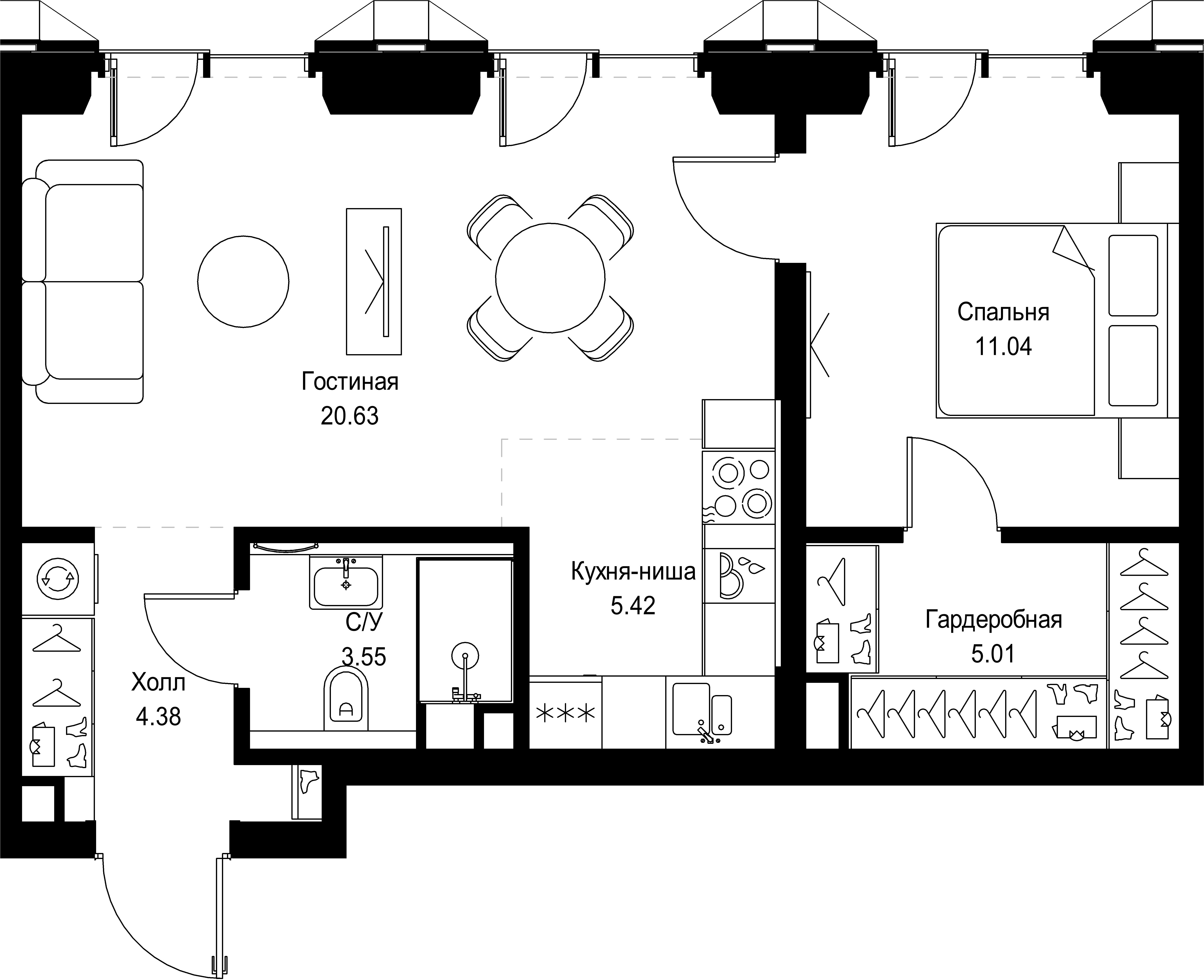 1 комн. квартира, 50 м², 13 этаж 