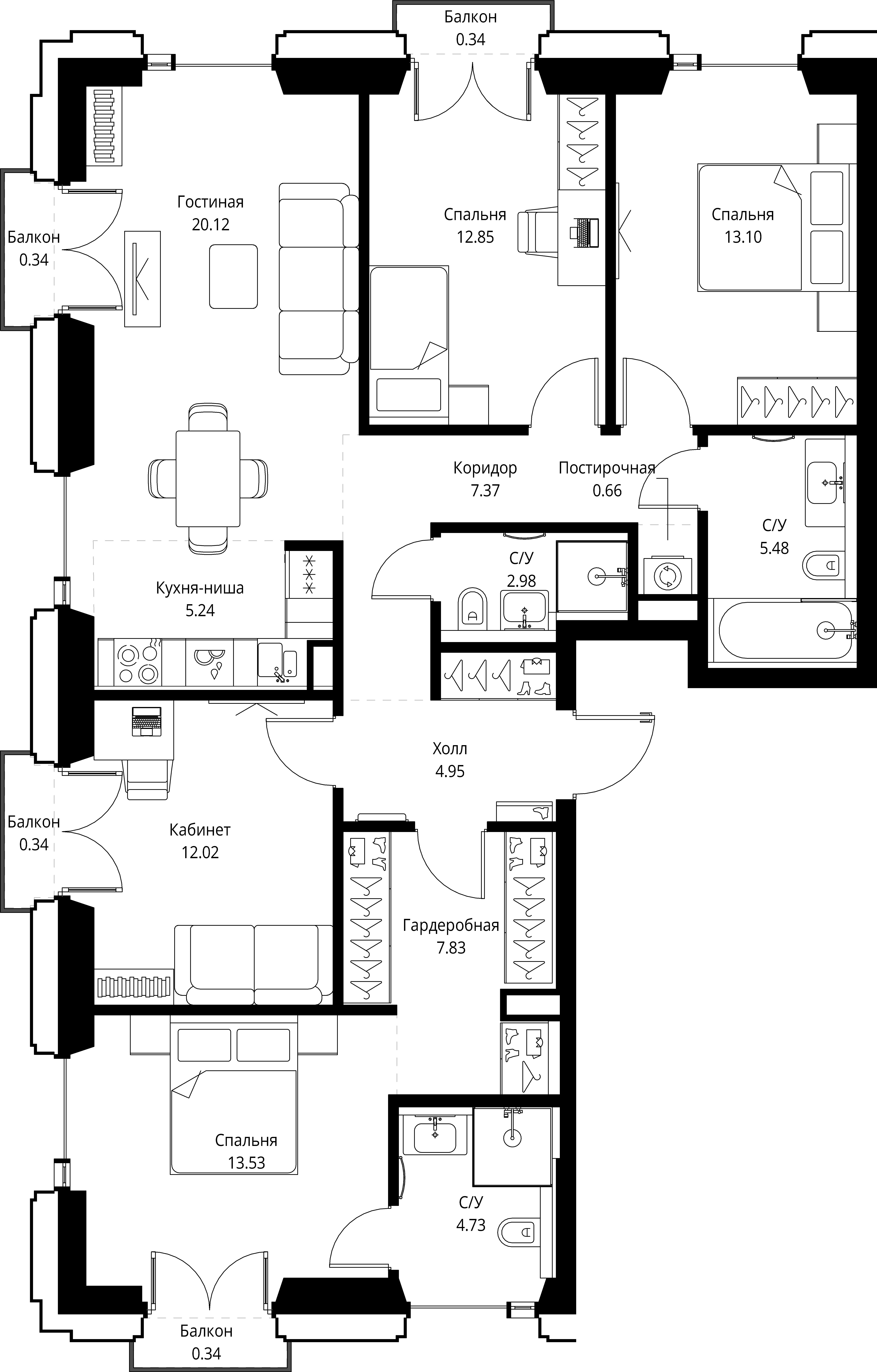 4 комн. квартира, 112.2 м², 2 этаж 