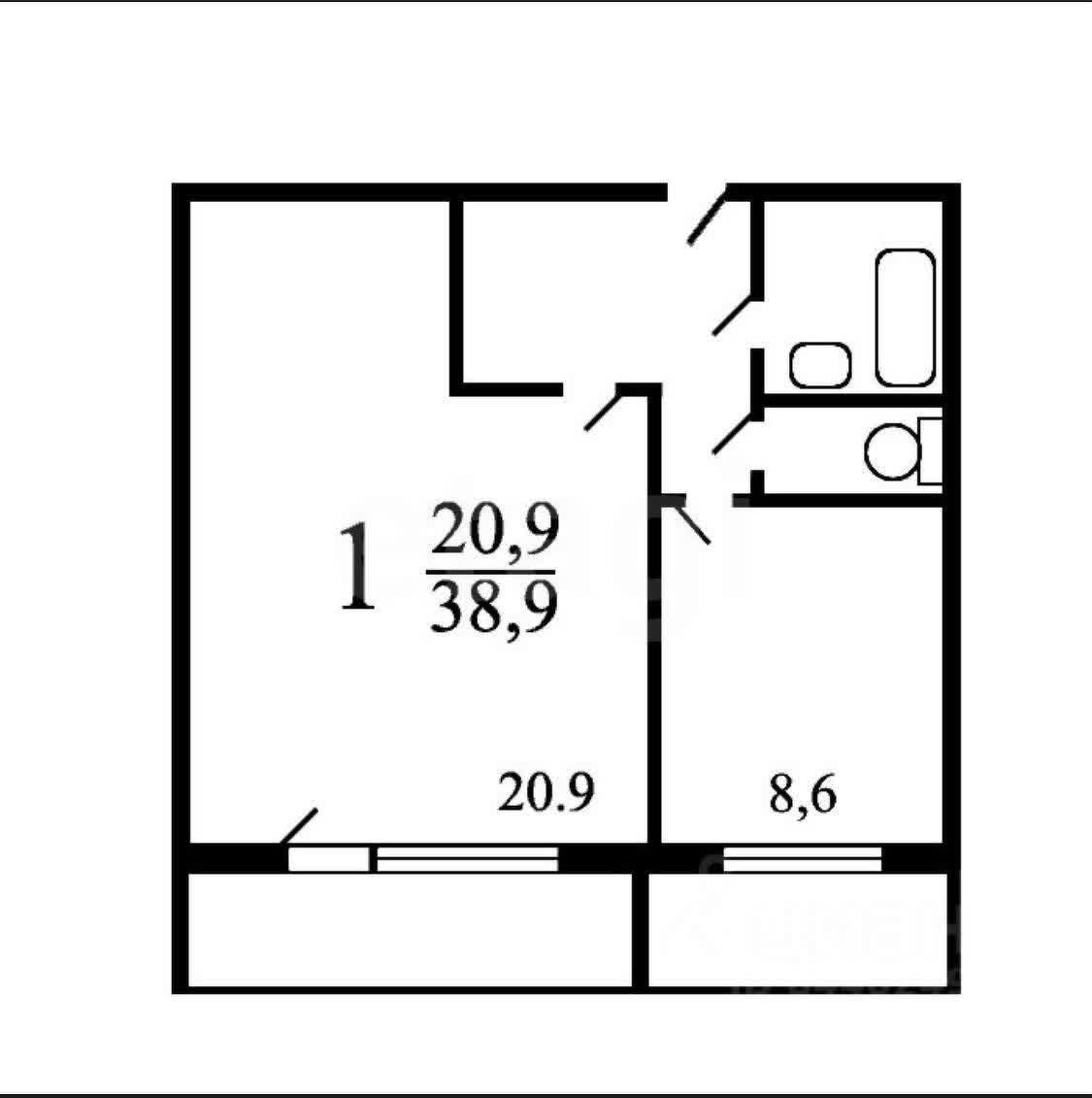 1 комн. квартира, 39.1 м², 10 этаж 