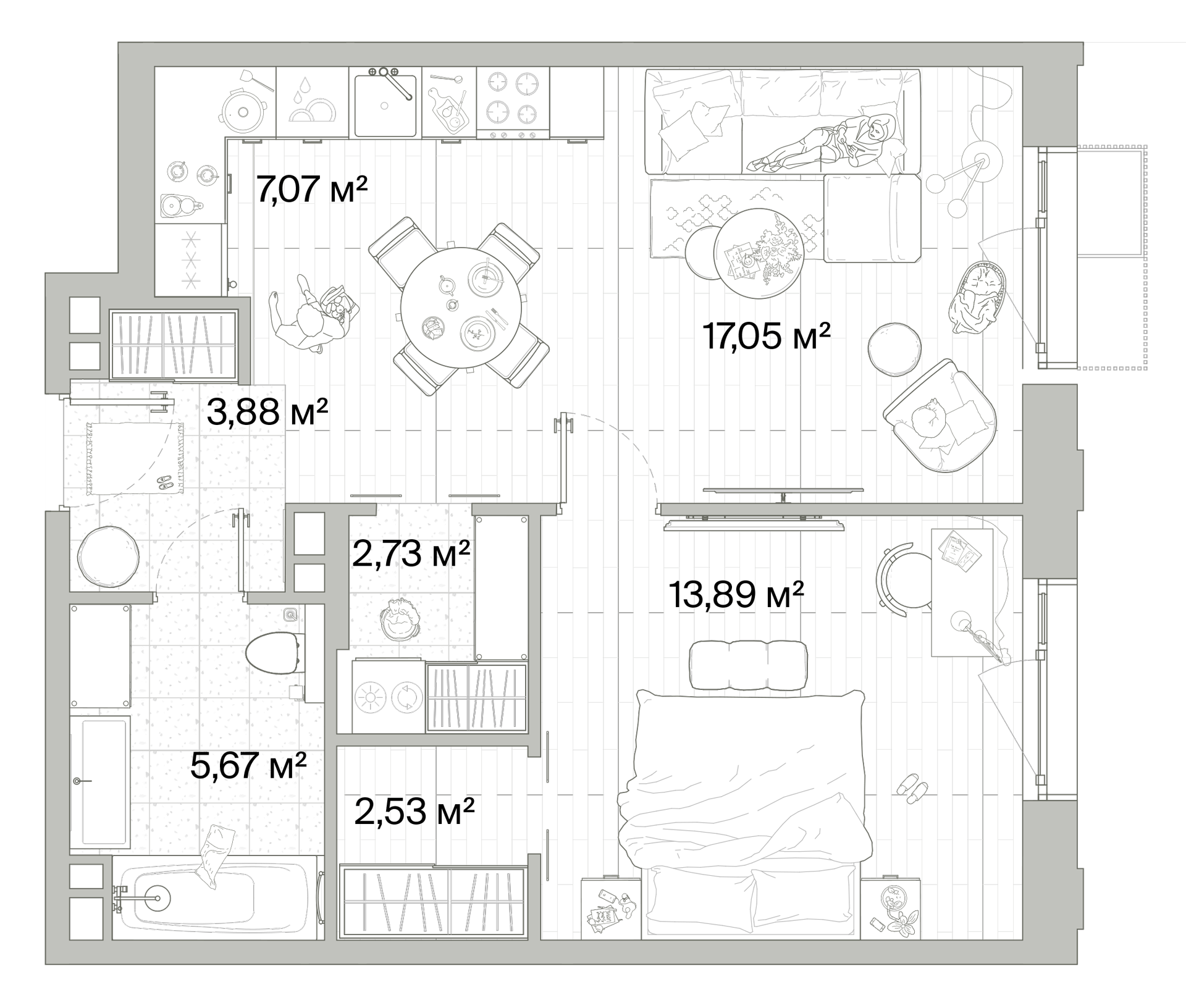 1 комн. квартира, 52.8 м², 5 этаж 