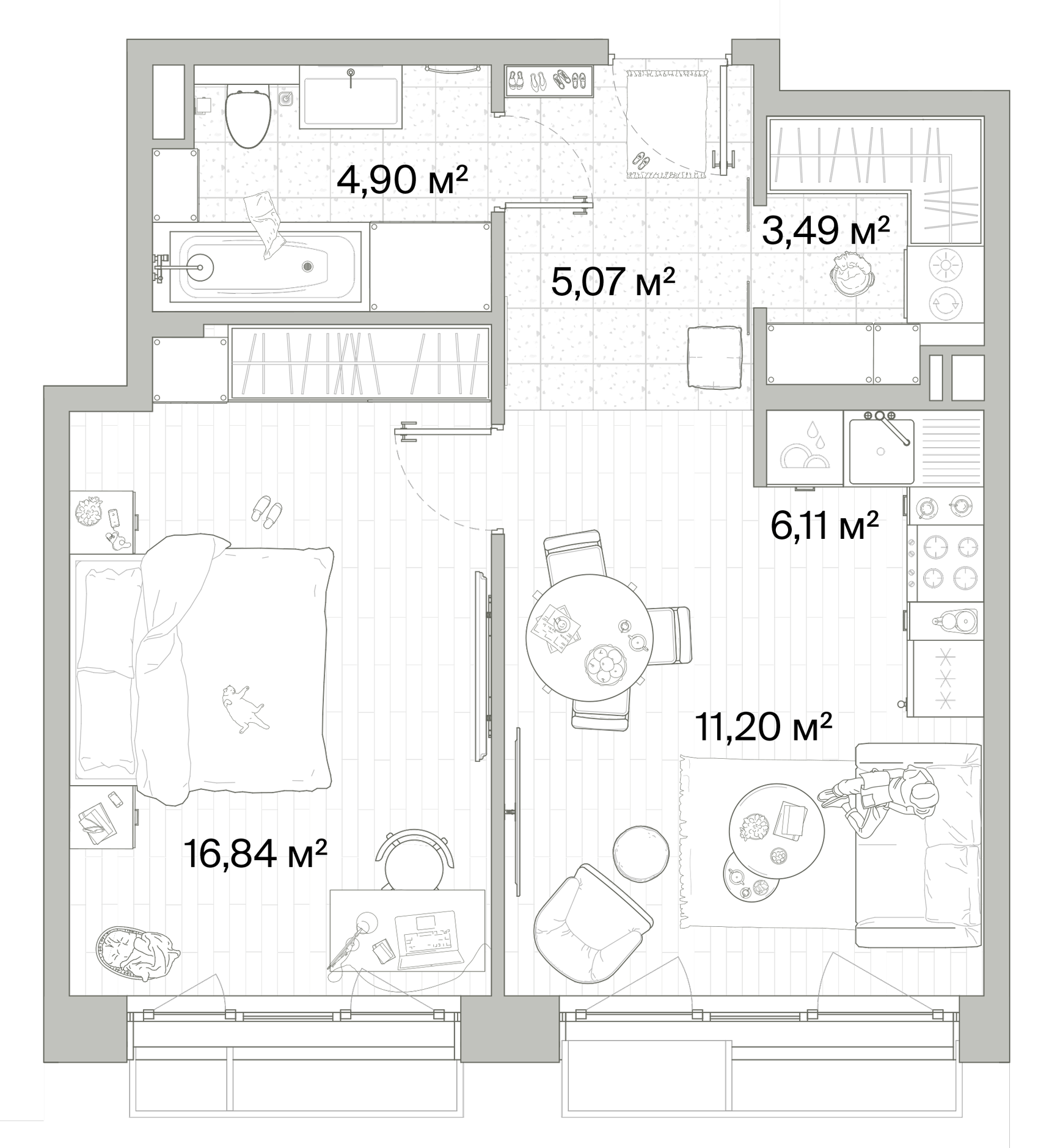 1 комн. квартира, 47.6 м², 6 этаж 