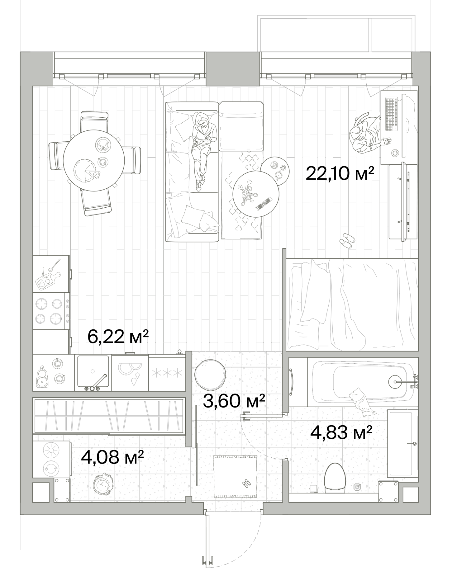 1 комн. квартира, 40.8 м², 10 этаж 