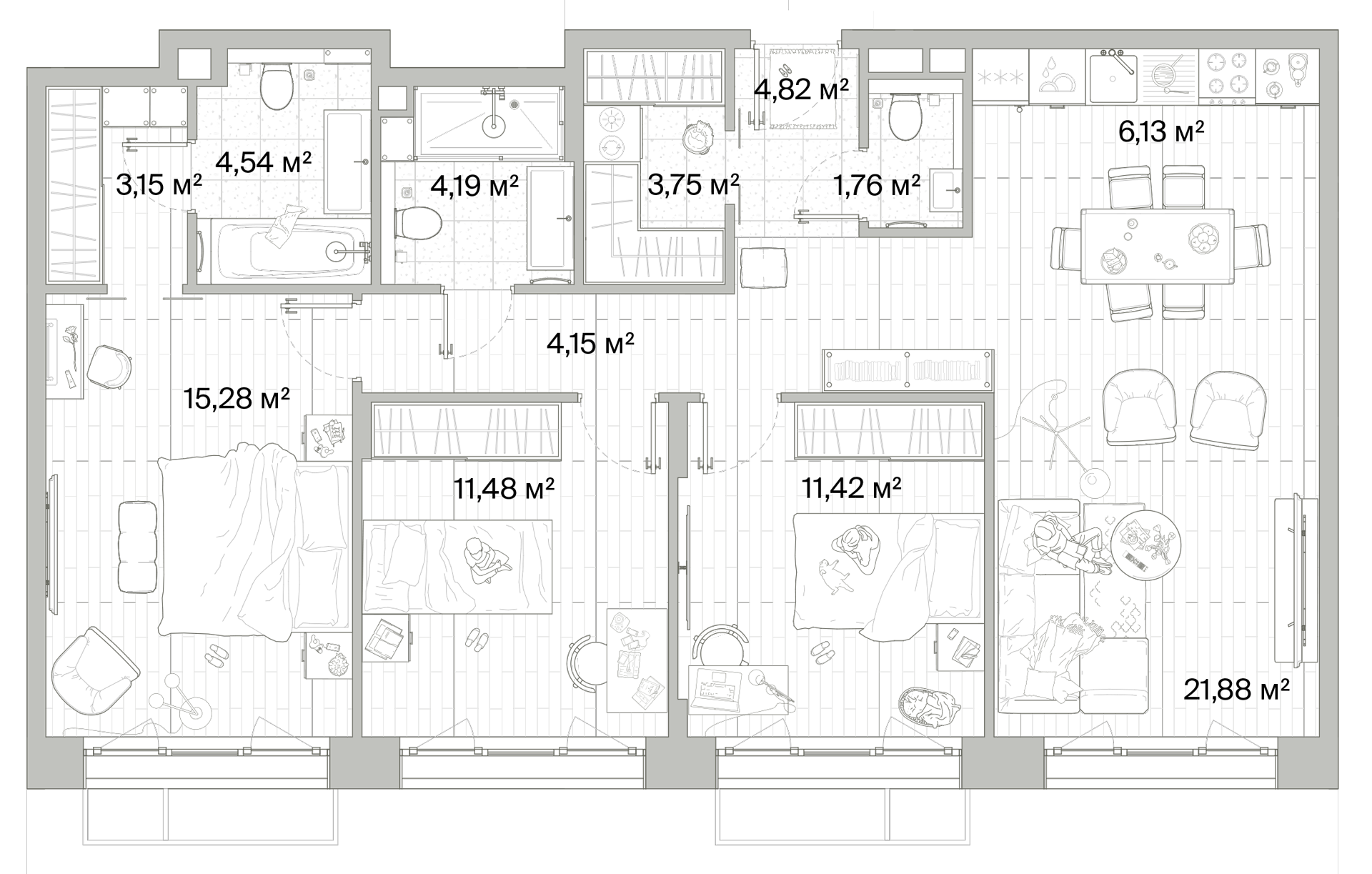 3 комн. квартира, 92.5 м², 10 этаж 