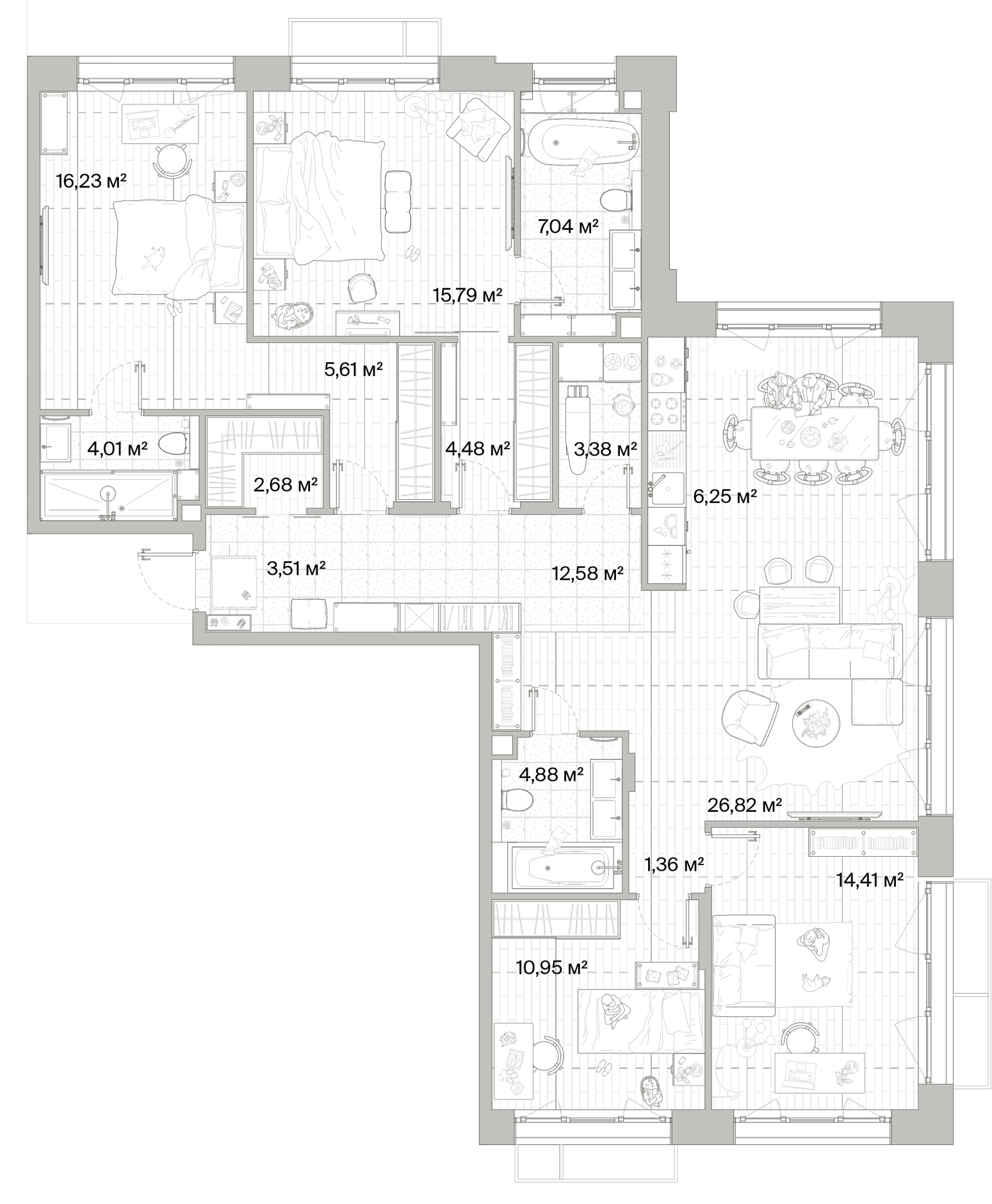 3 комн. квартира, 140 м², 8 этаж 