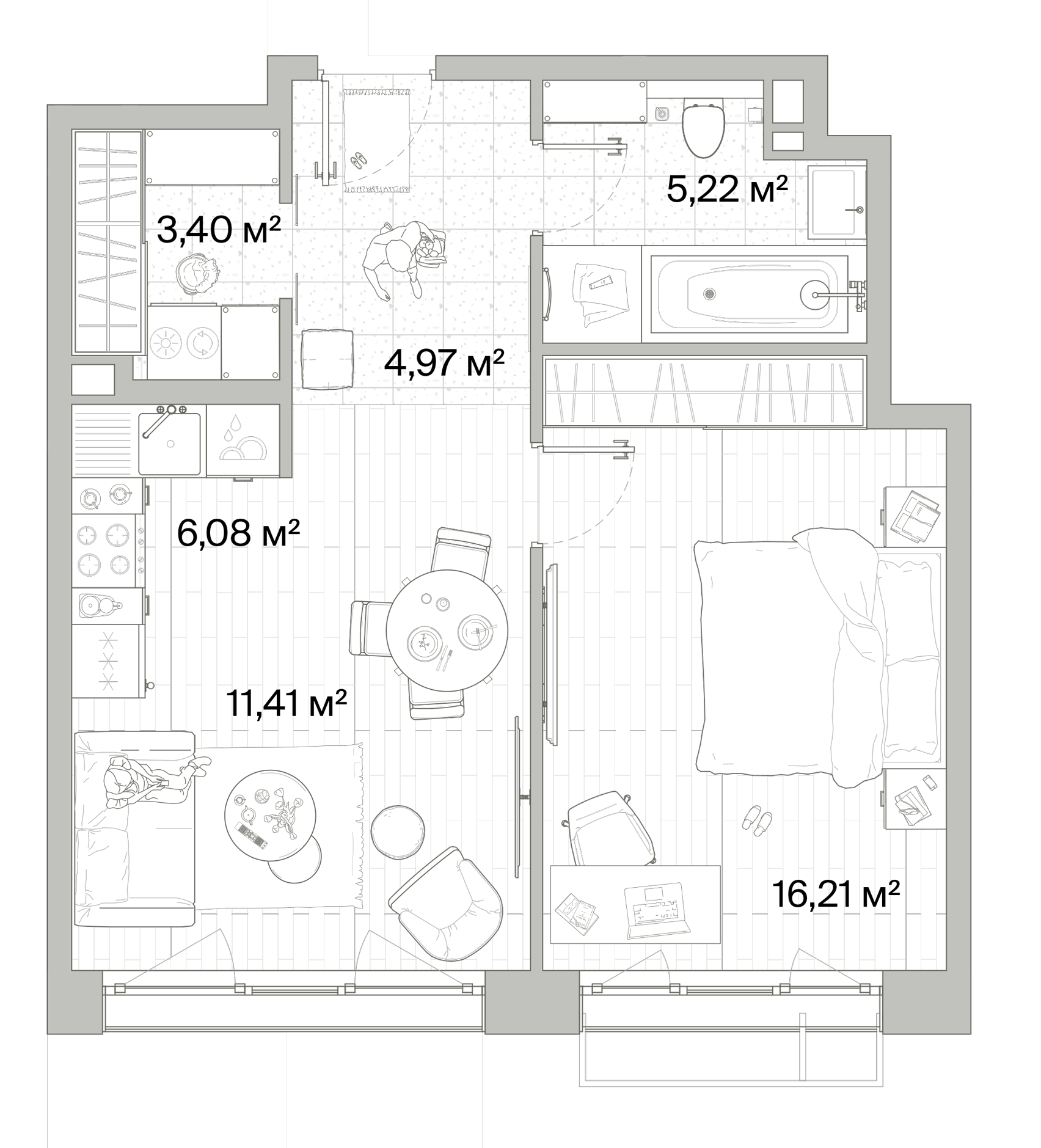 1 комн. квартира, 47.3 м², 2 этаж 