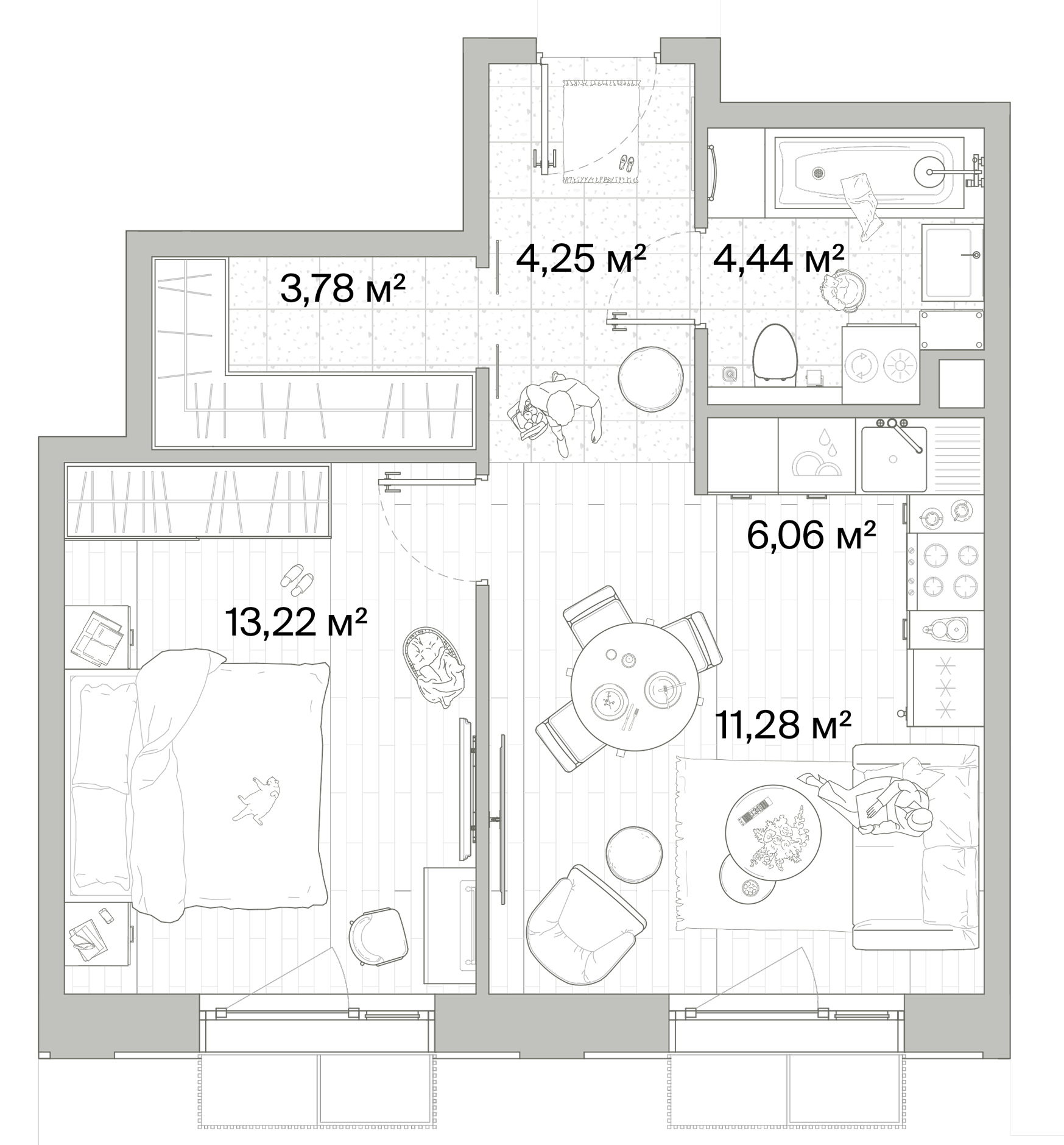 1 комн. квартира, 43 м², 8 этаж 