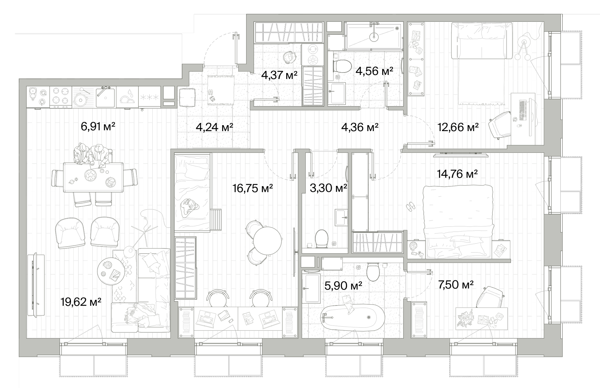 2 комн. квартира, 104.9 м², 8 этаж 