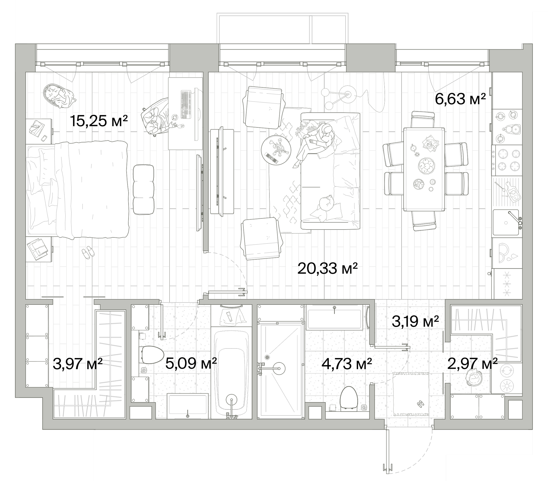 1 комн. квартира, 62.2 м², 4 этаж 
