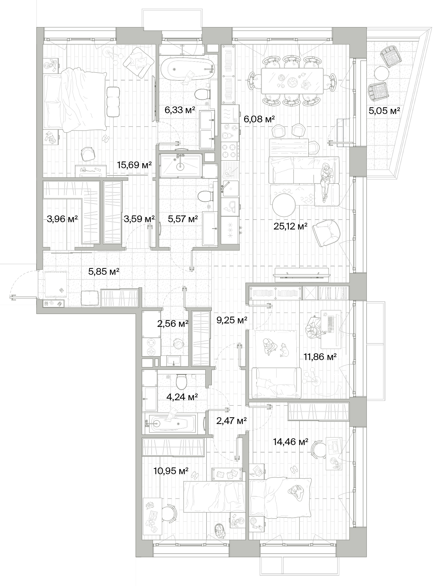 3 комн. квартира, 129.5 м², 5 этаж 