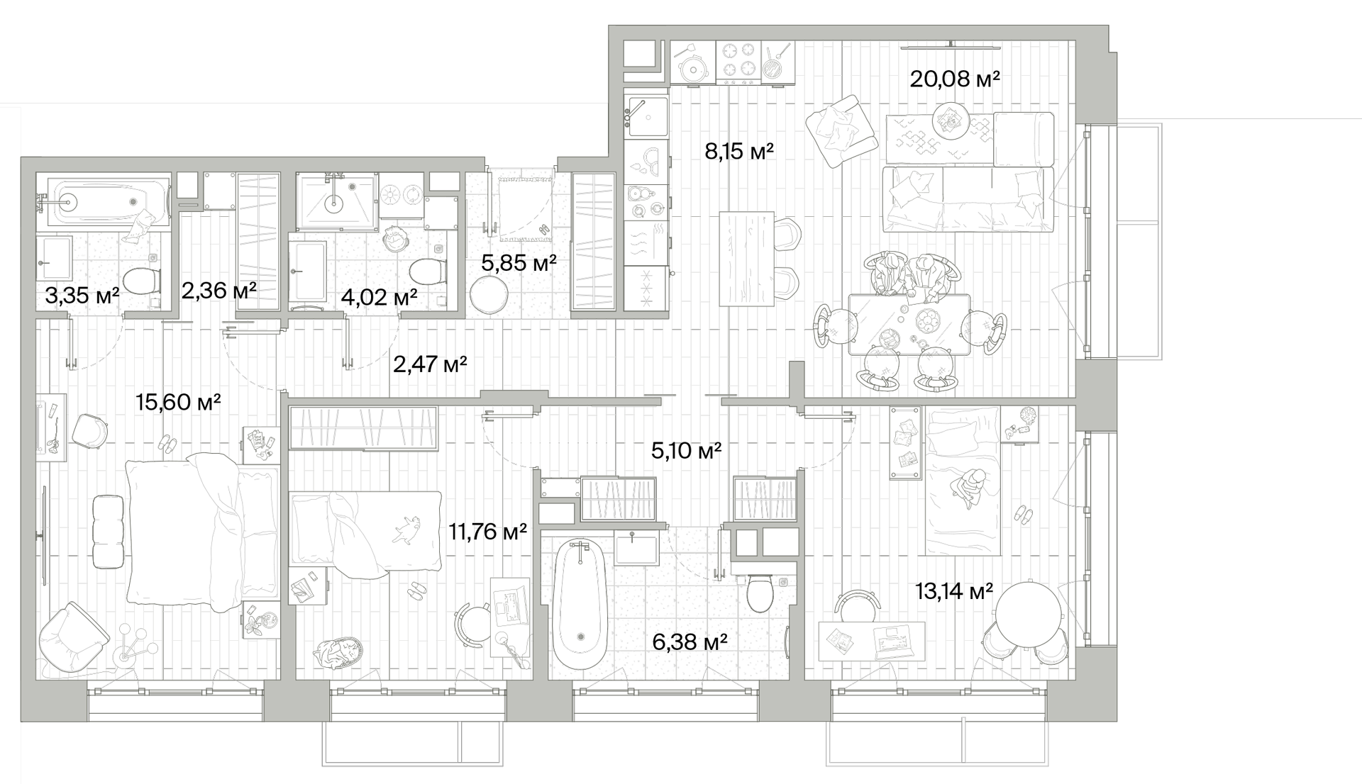 3 комн. квартира, 98.3 м², 3 этаж 