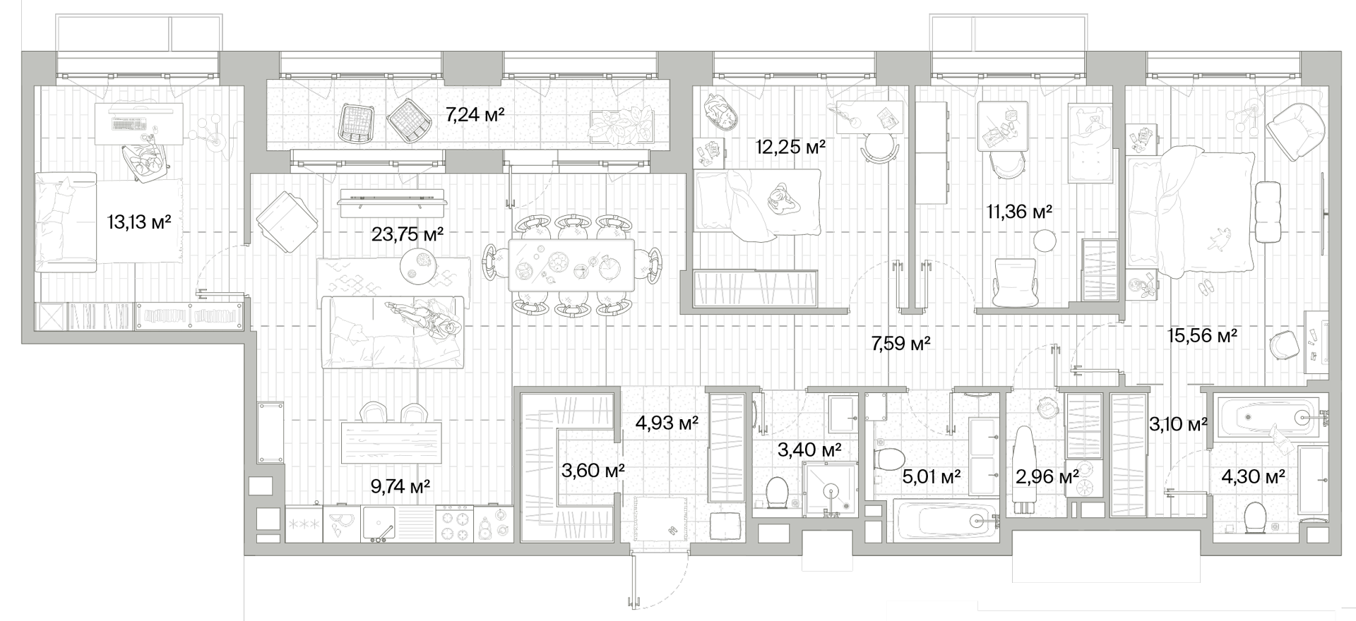 3 комн. квартира, 124.3 м², 3 этаж 