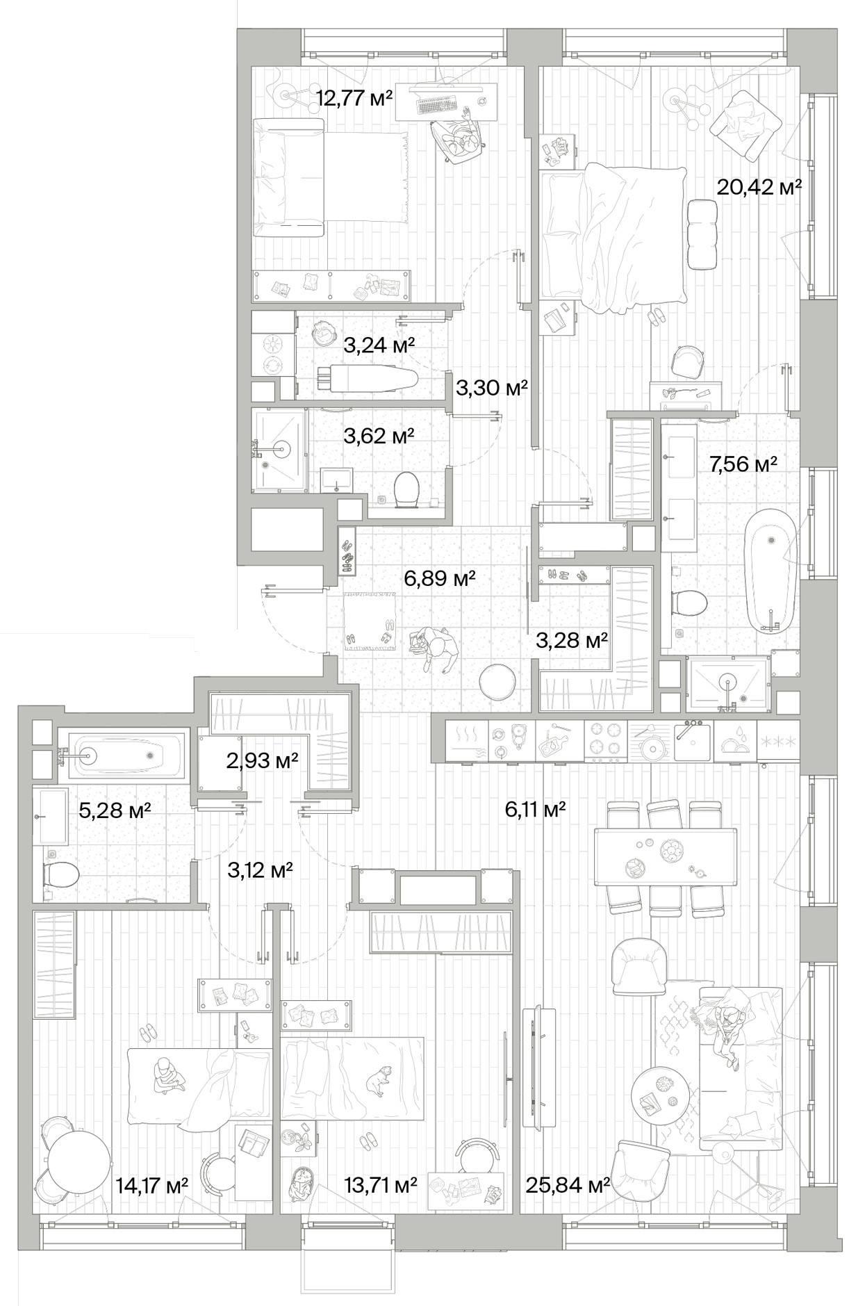 3 комн. квартира, 132.2 м², 10 этаж 