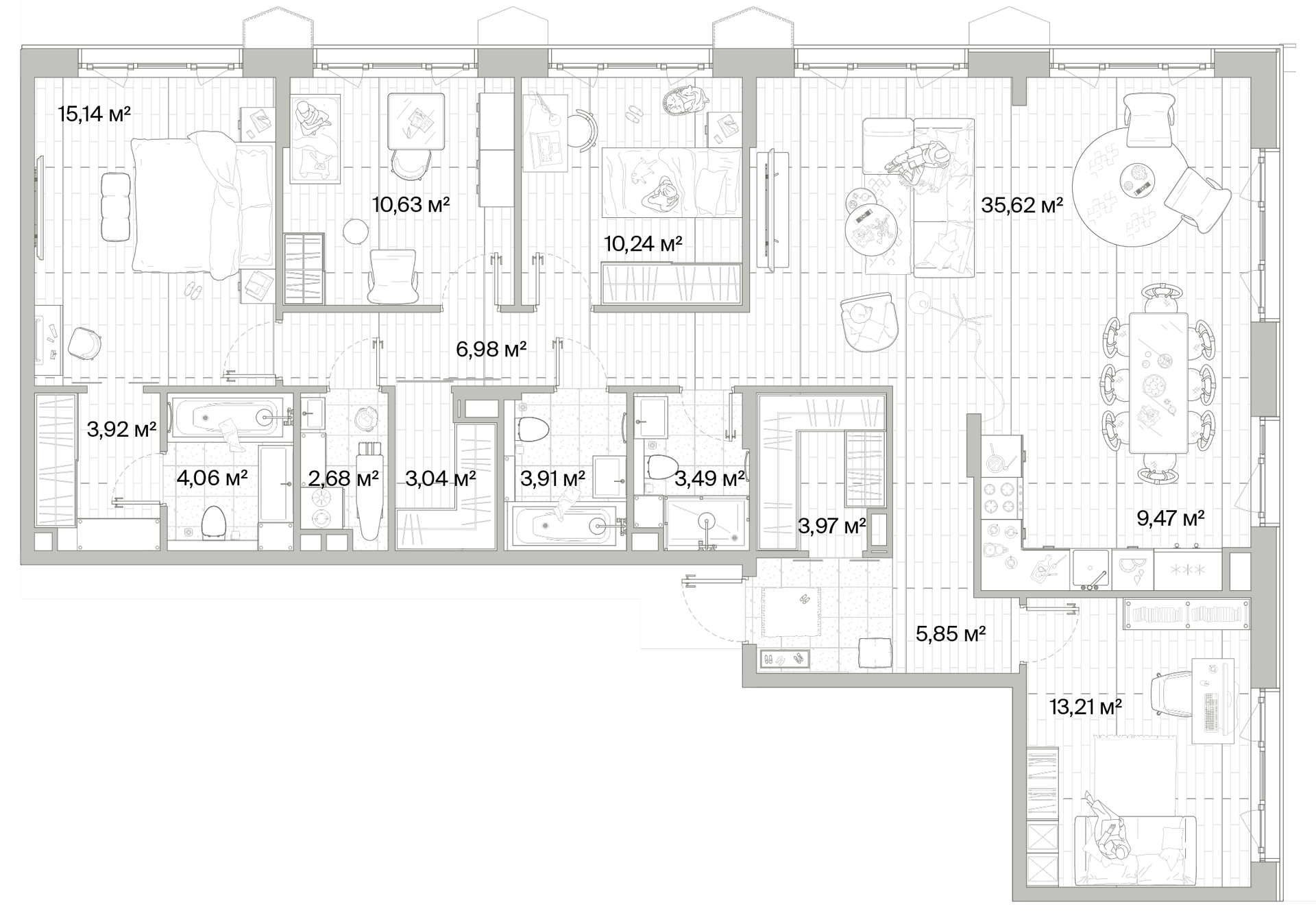 3 комн. квартира, 132.2 м², 12 этаж 