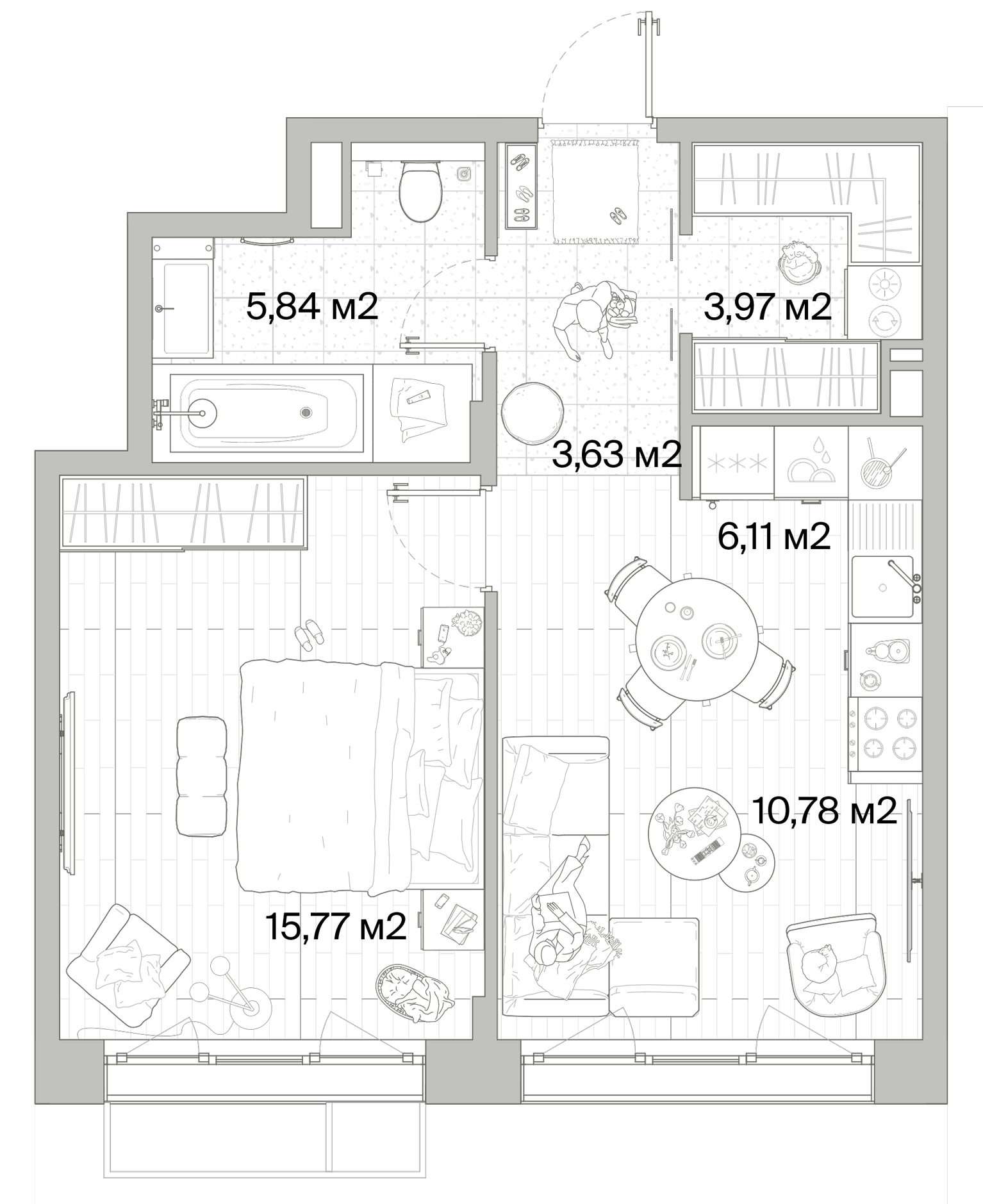 1 комн. квартира, 46.1 м², 10 этаж 