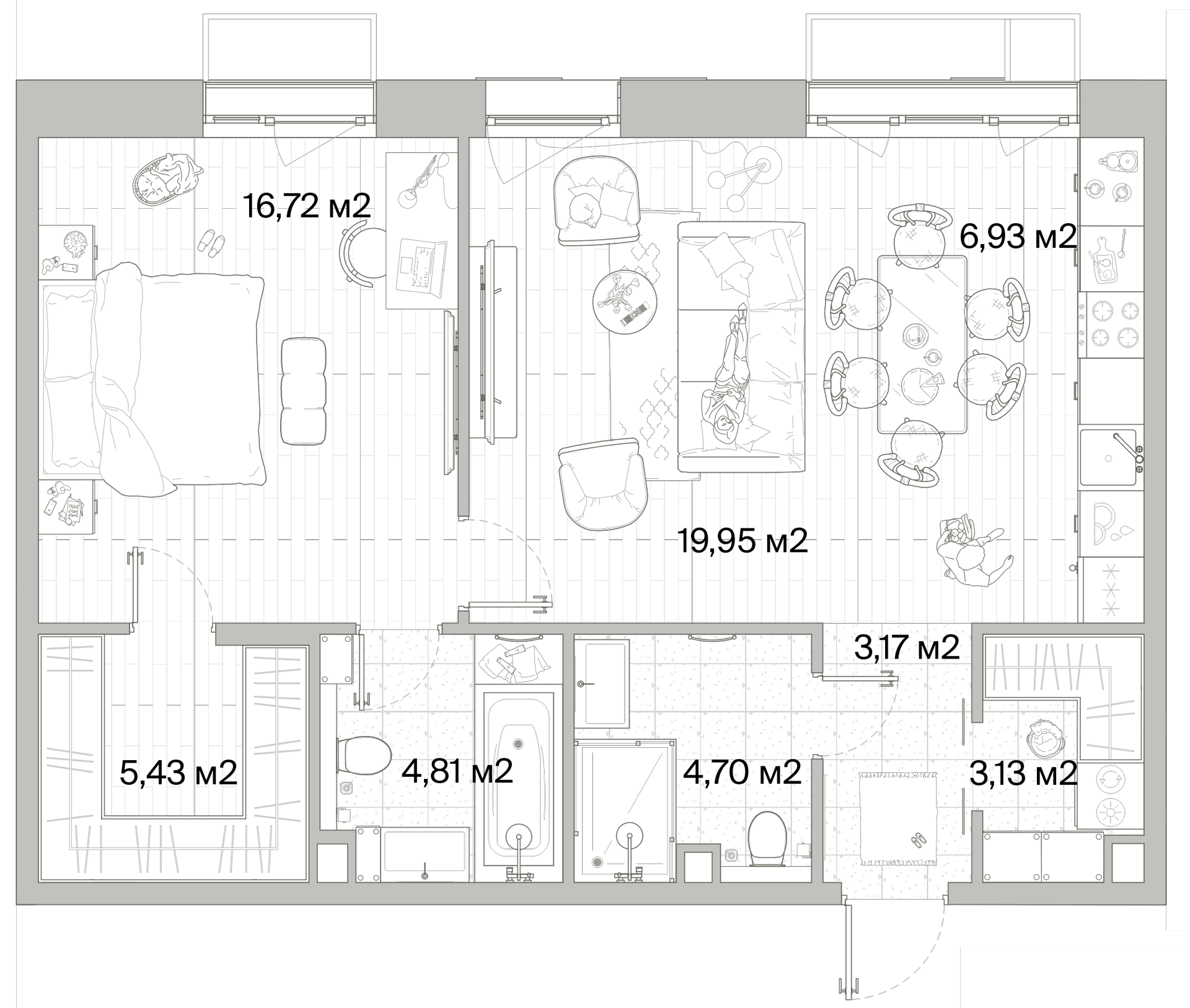 1 комн. квартира, 64.8 м², 4 этаж 