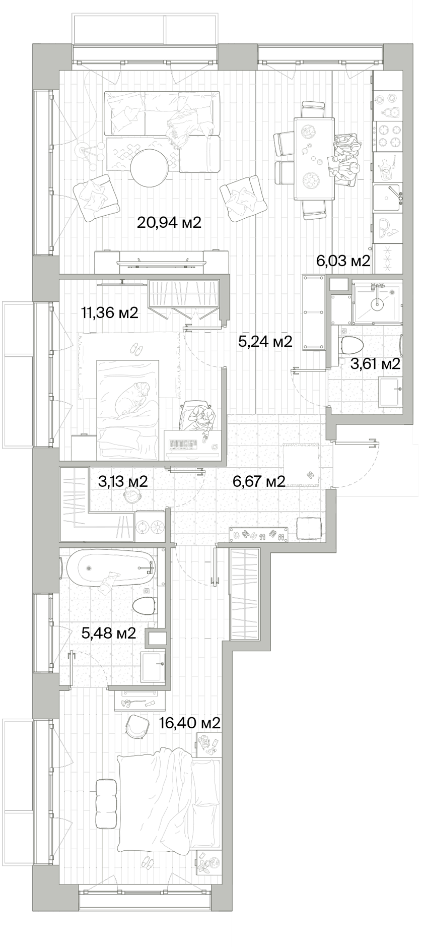 2 комн. квартира, 78.9 м², 4 этаж 
