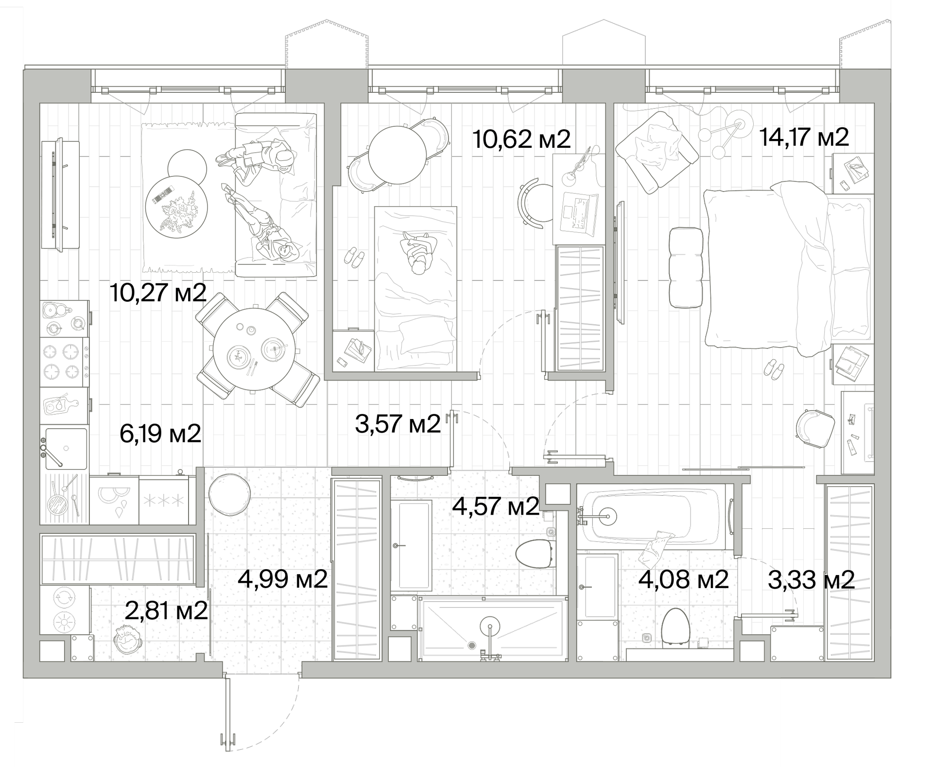 2 комн. квартира, 64.6 м², 4 этаж 