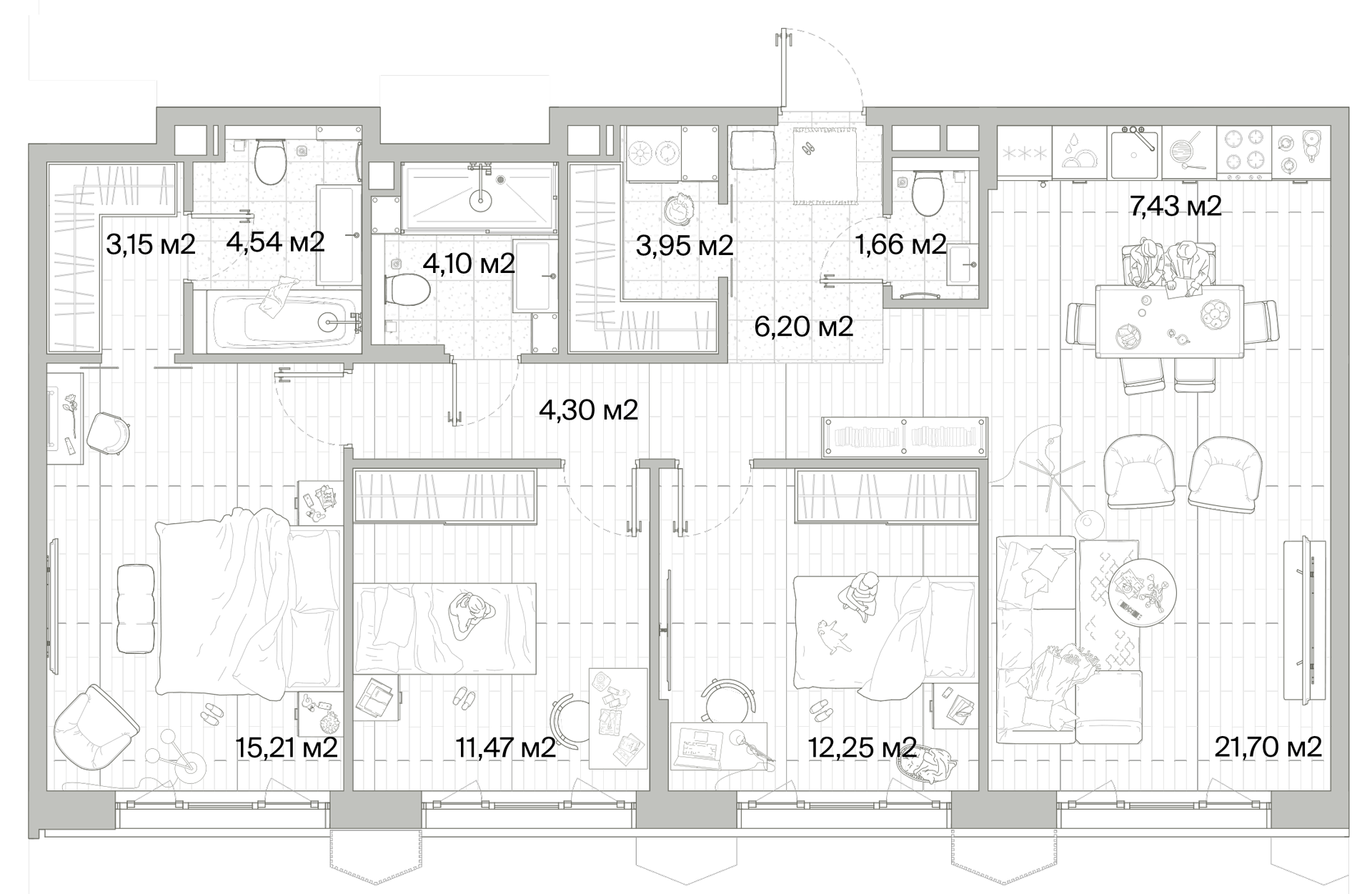 3 комн. квартира, 96 м², 4 этаж 