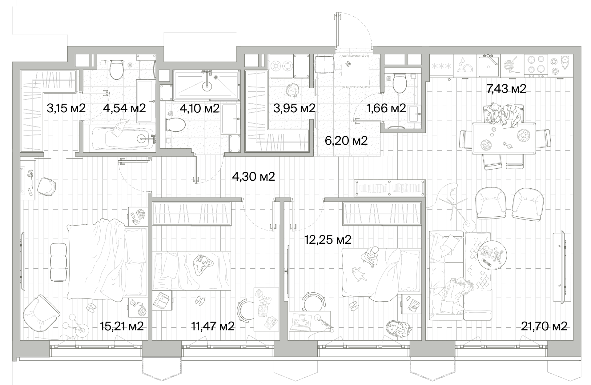 3 комн. квартира, 96 м², 8 этаж 