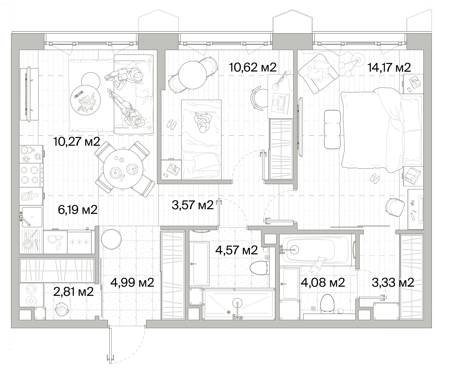 2 комн. квартира, 64.6 м², 9 этаж 
