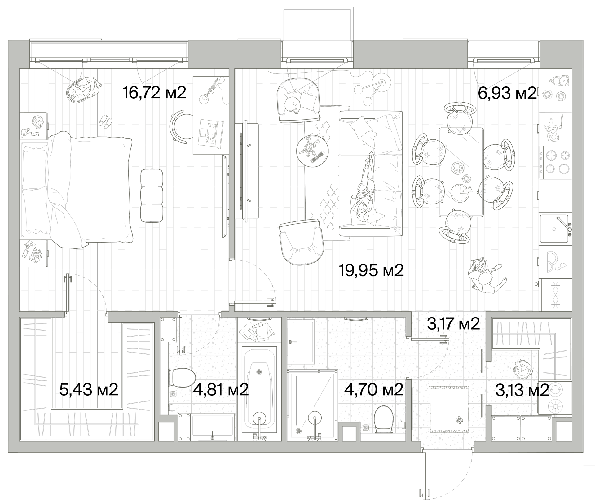 1 комн. квартира, 64.8 м², 9 этаж 