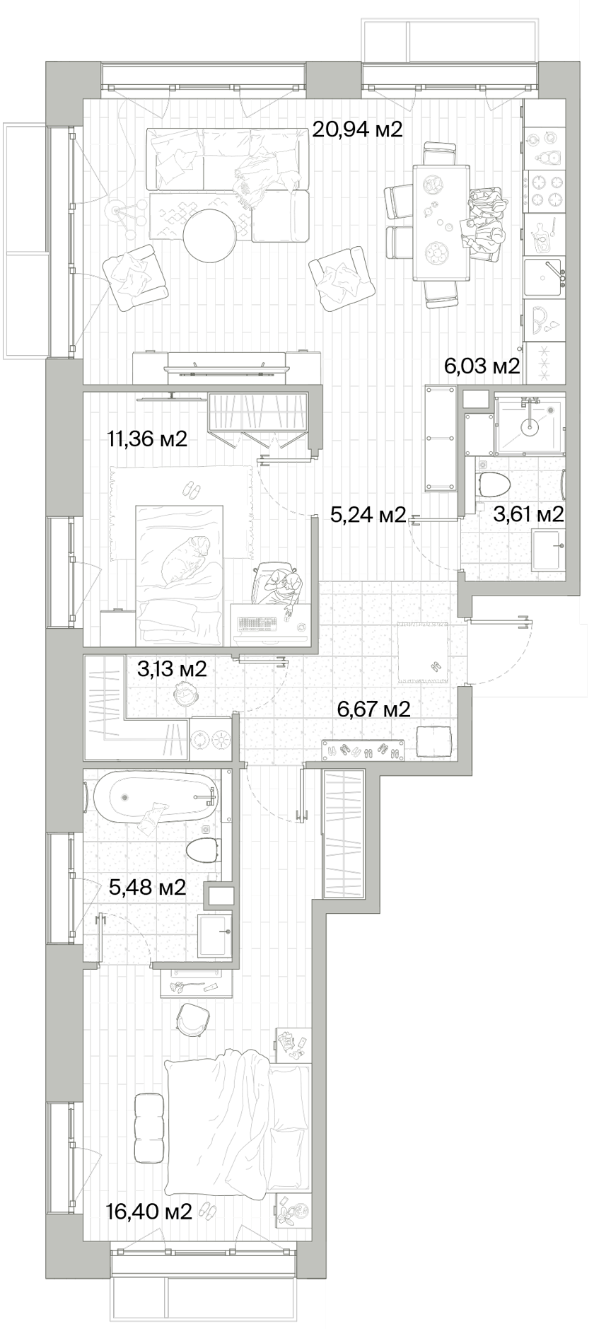 2 комн. квартира, 78.9 м², 9 этаж 