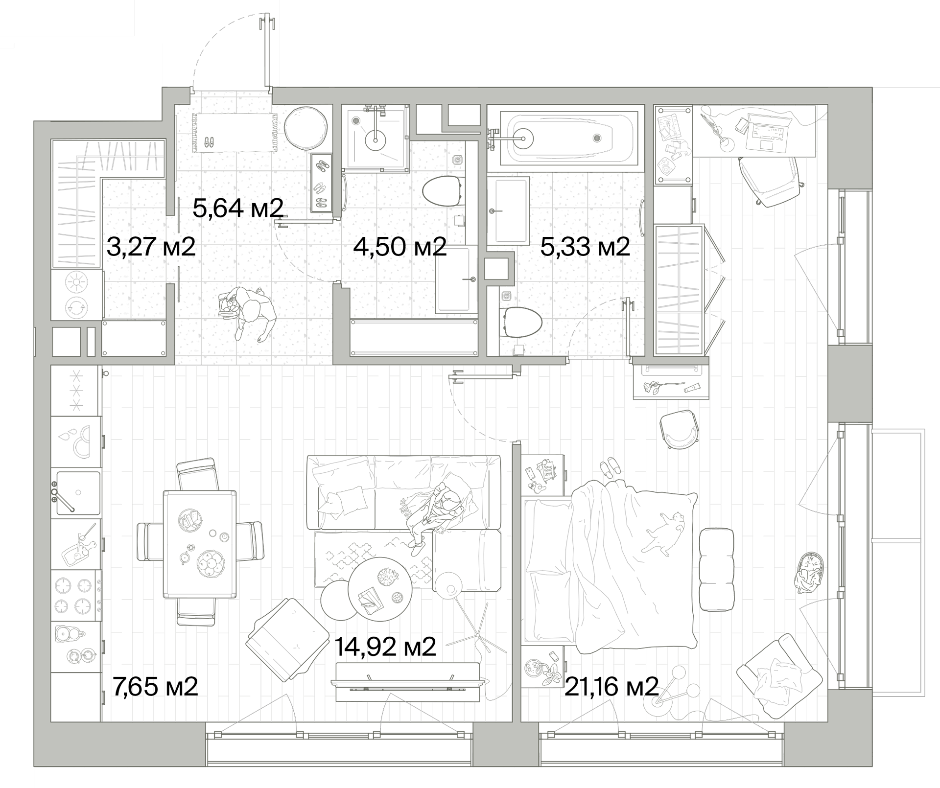 1 комн. квартира, 62.5 м², 2 этаж 