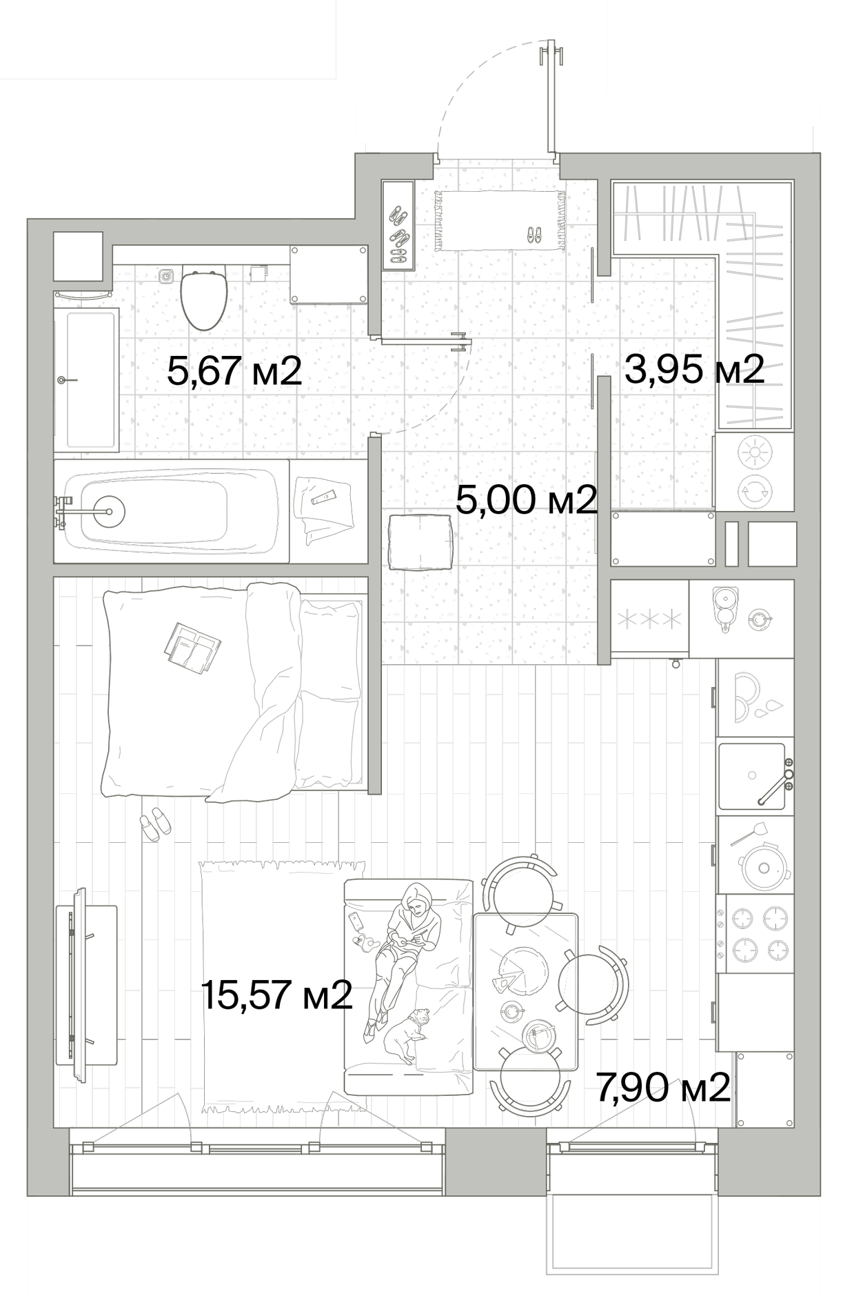 1 комн. квартира, 38.1 м², 5 этаж 